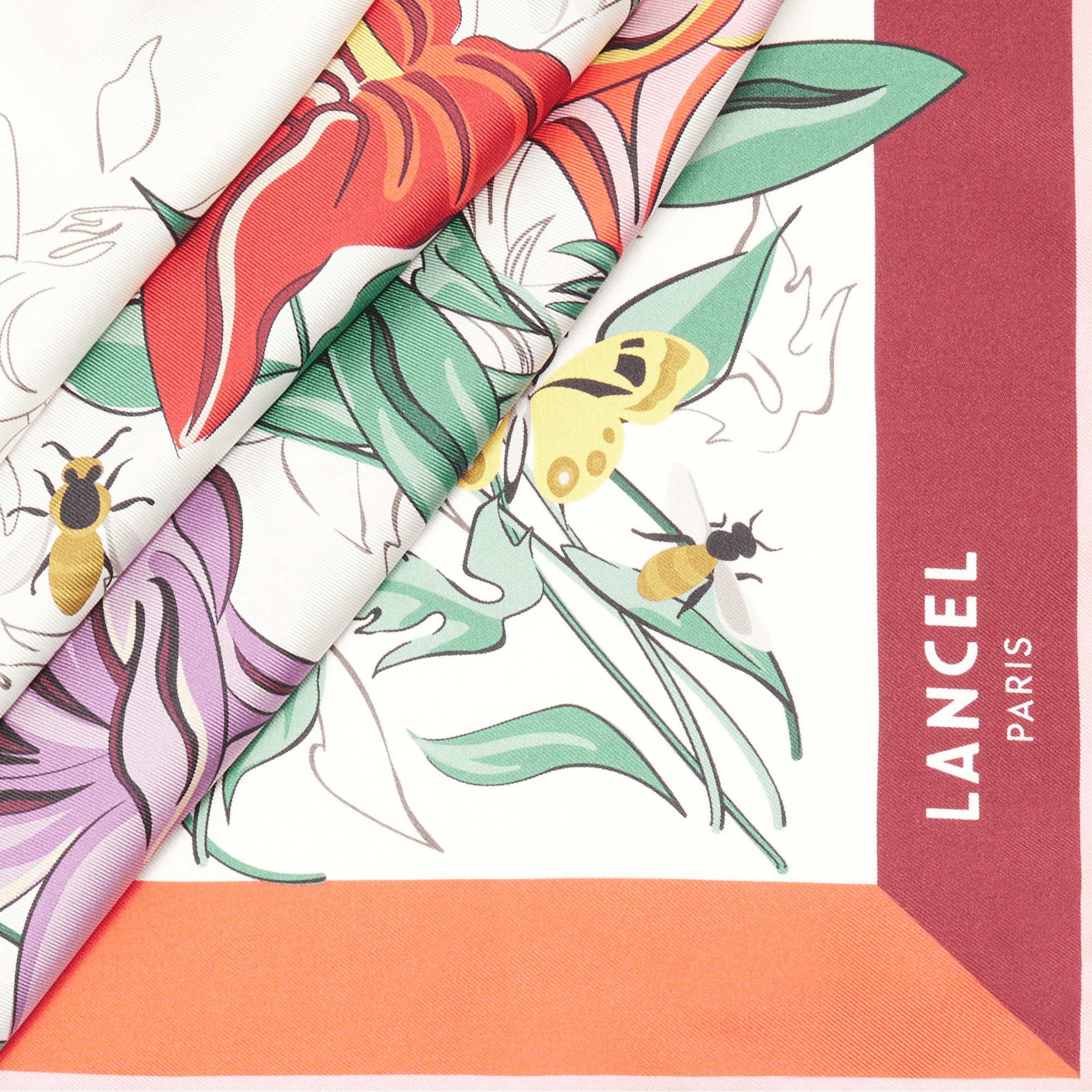 Carré de soie 90 cm motif tutti fleuri en soie LANCEL Rouge