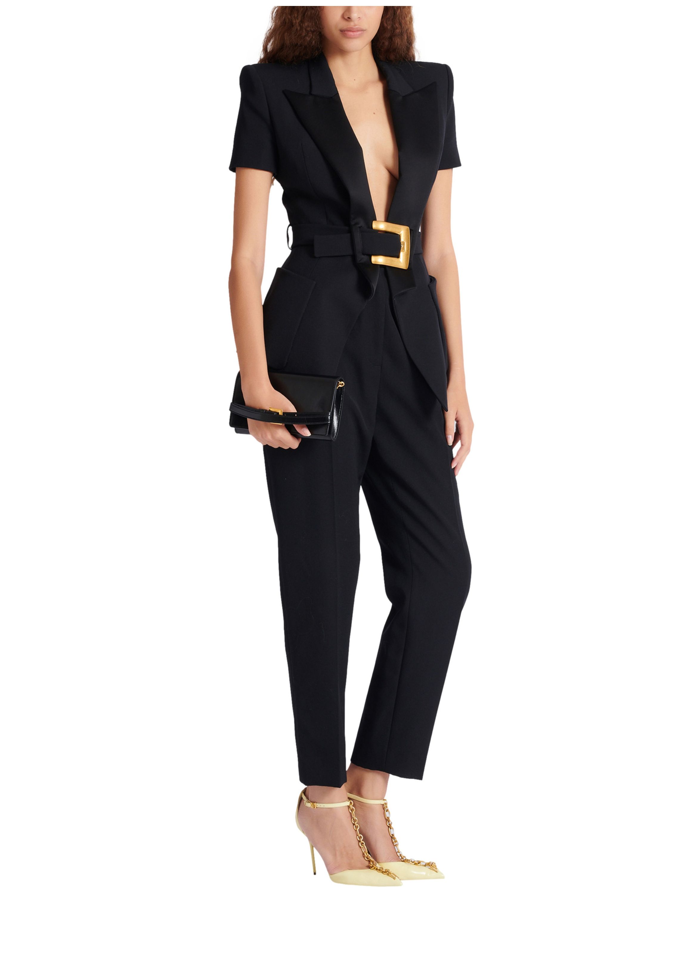 Portefeuille shuffle à chaîne en cuir de veau BALMAIN Noir