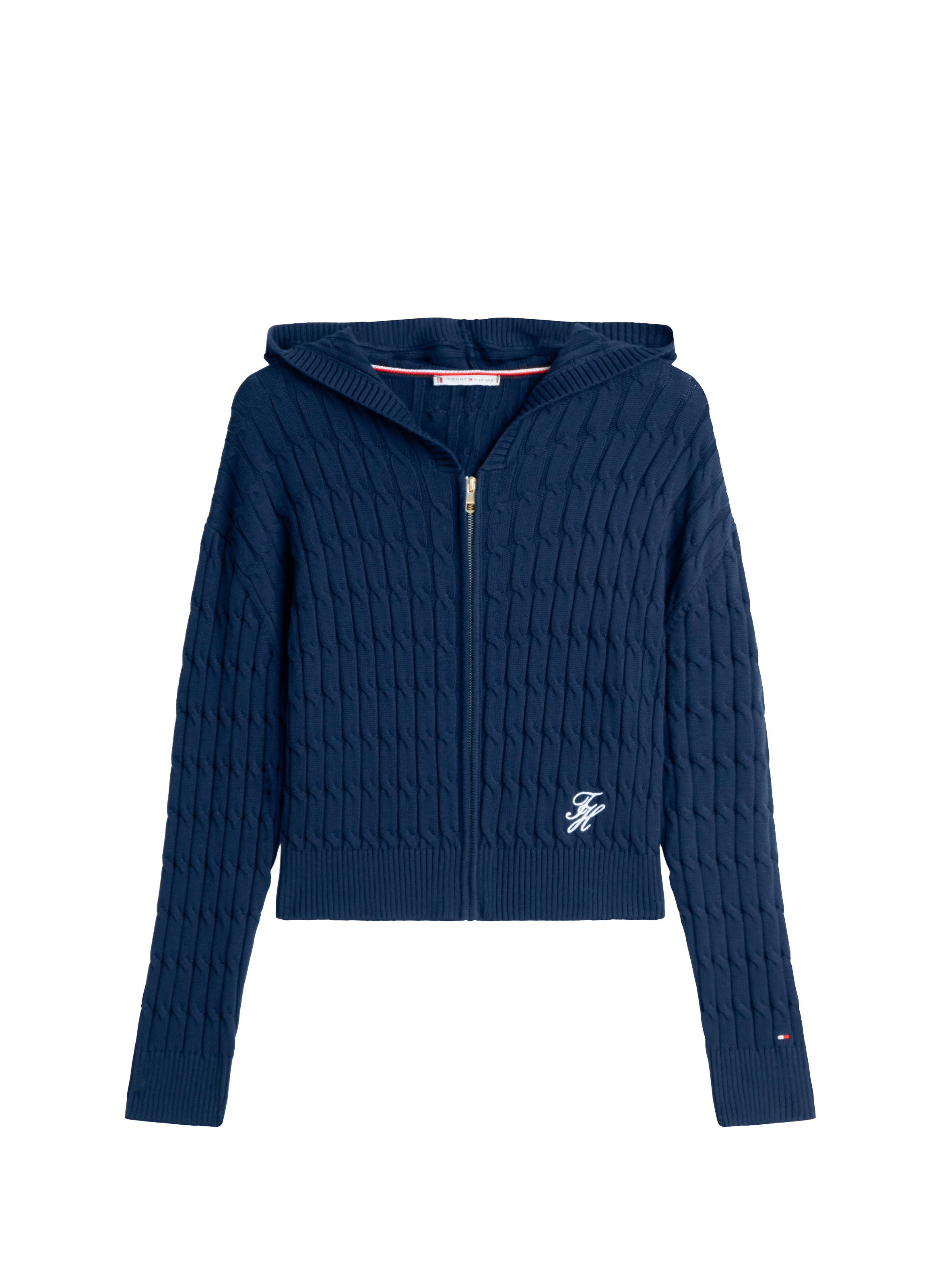 Gilet droit zippé à capuche en maille de coton TOMMY HILFIGER Bleu