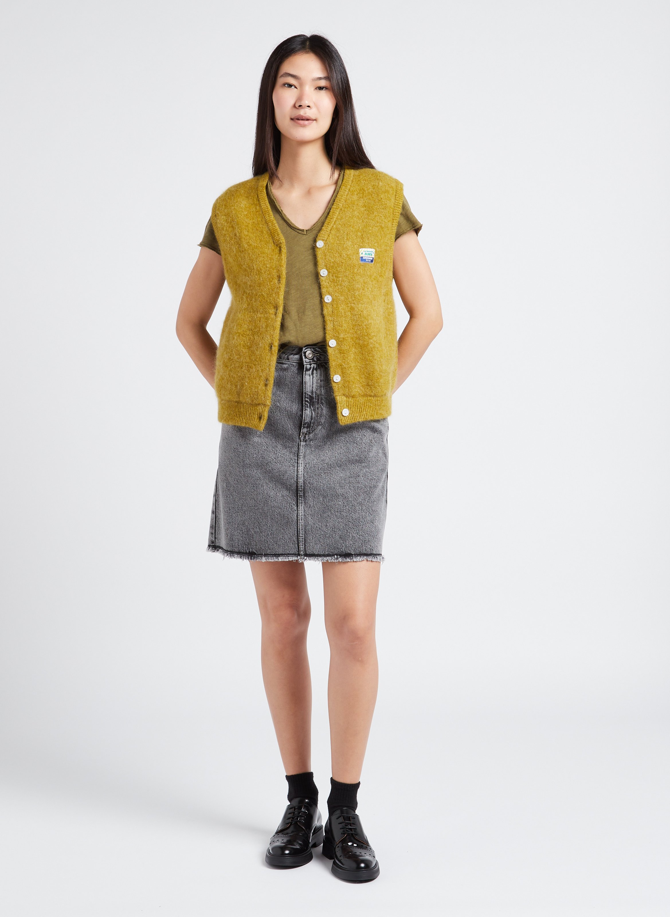 Tee-shirt droit col v en coton sonoma AMERICAN VINTAGE Kaki