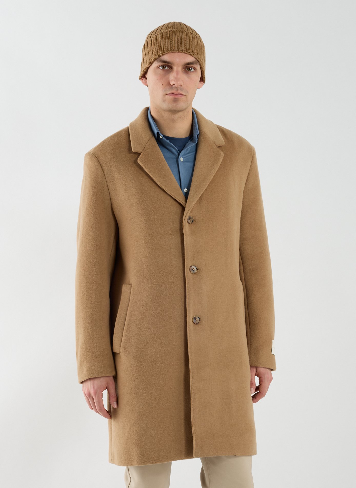 Straight wool-blend coat with classic collar CALVIN KLEIN Beige