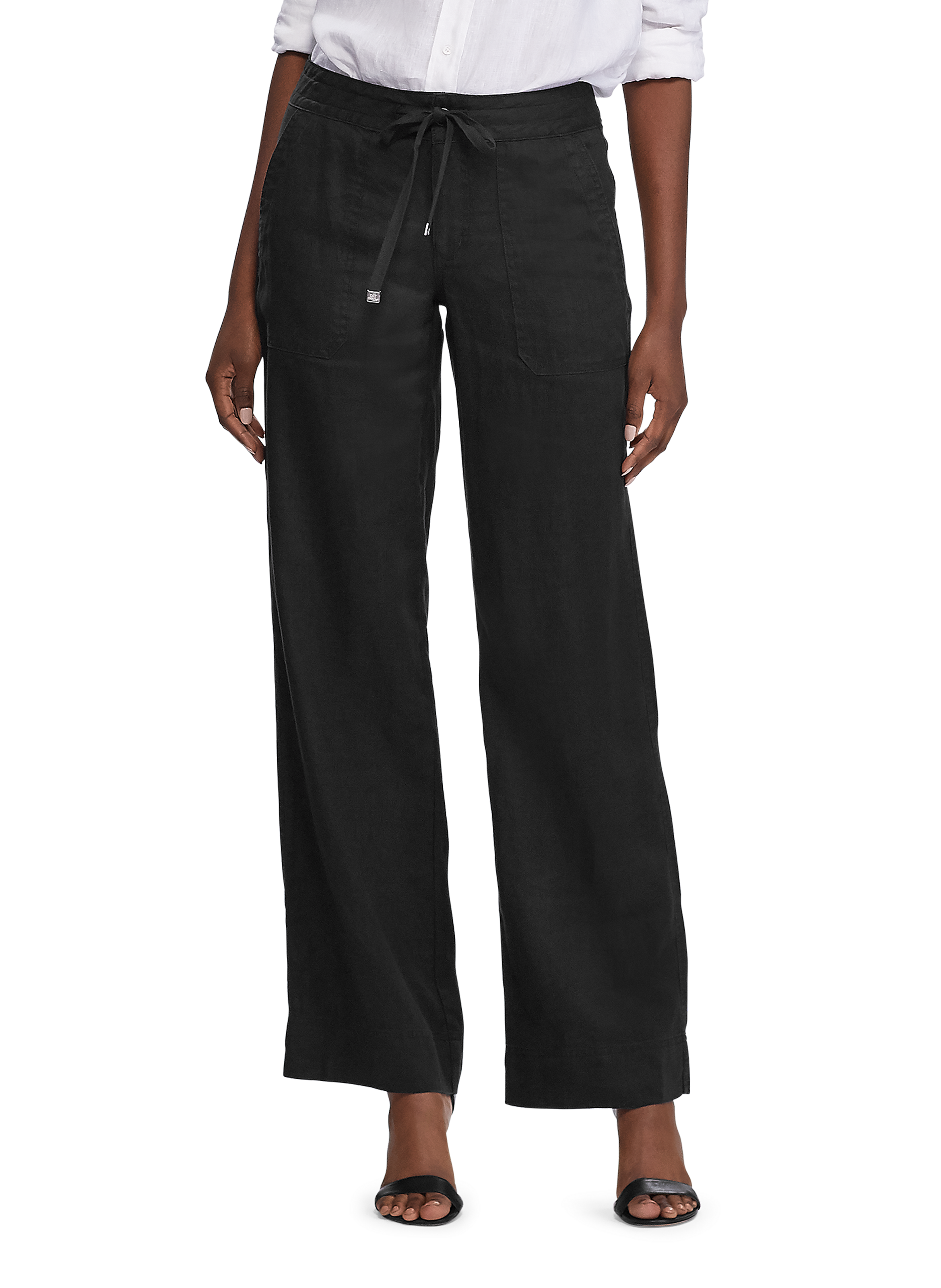Pantalon droit en lin LAUREN Noir