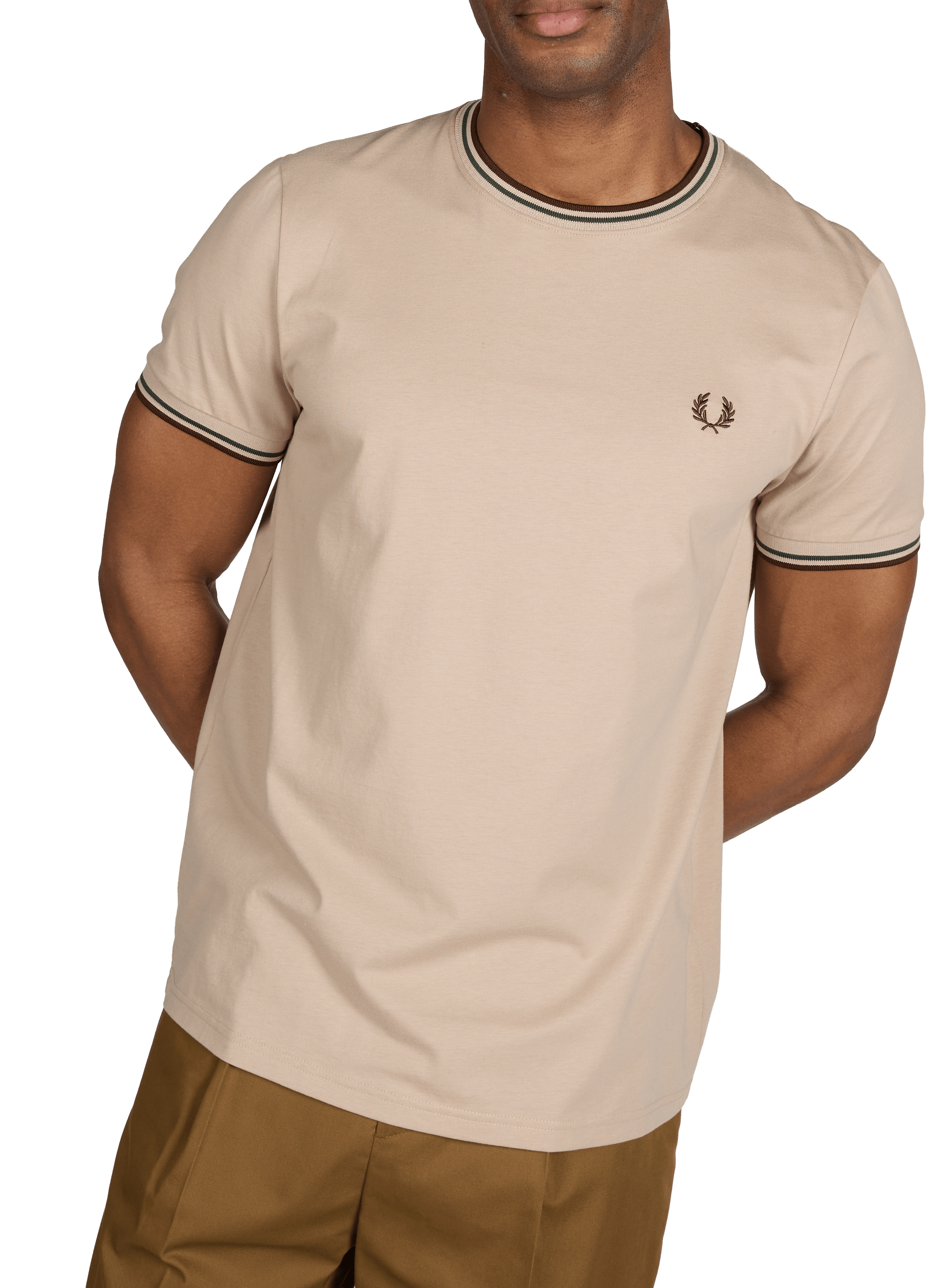 T-shirt uni à col rond en coton FRED PERRY Beige