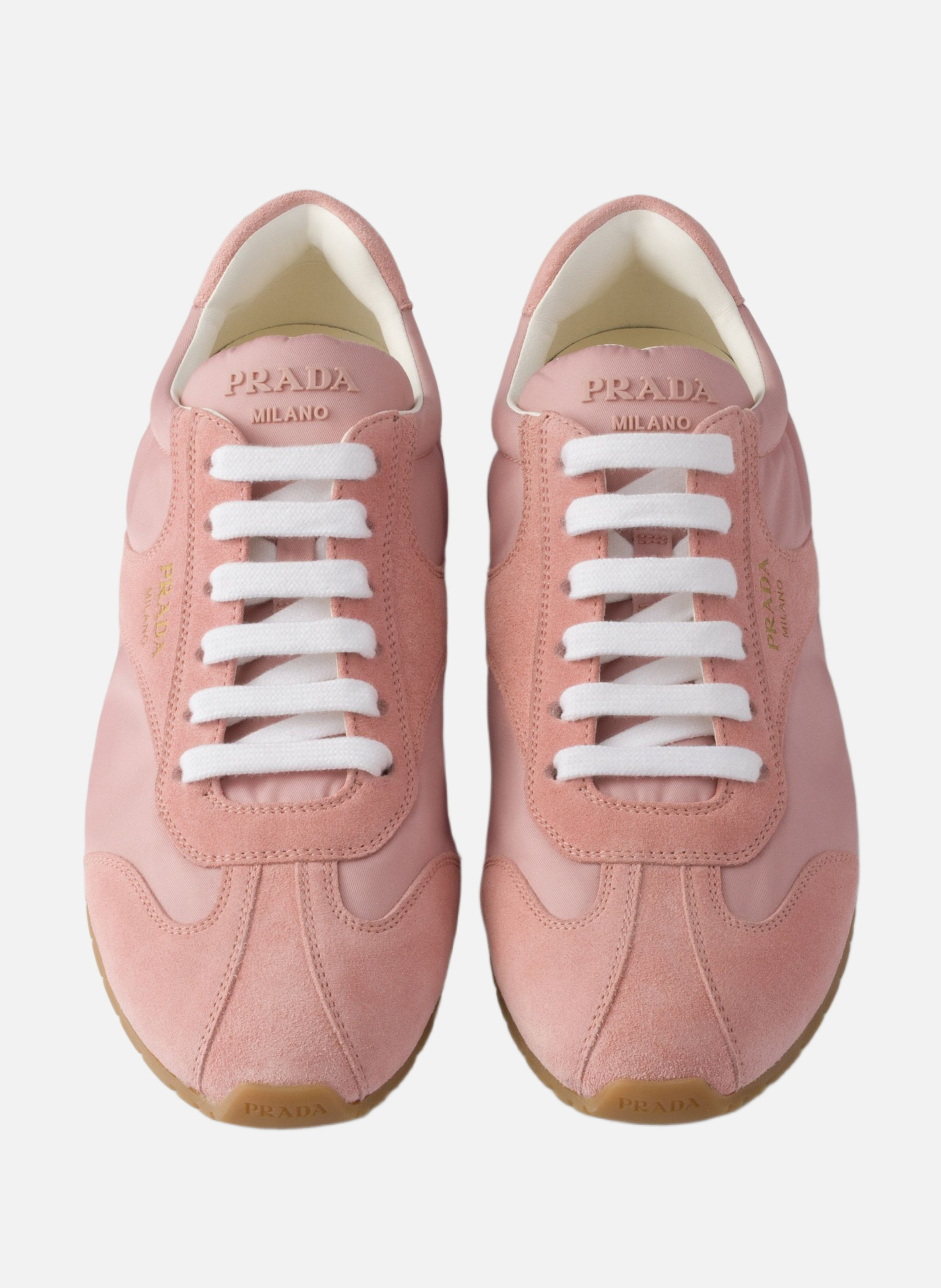 Baskets à lacets en re-nylon et en daim PRADA Rose