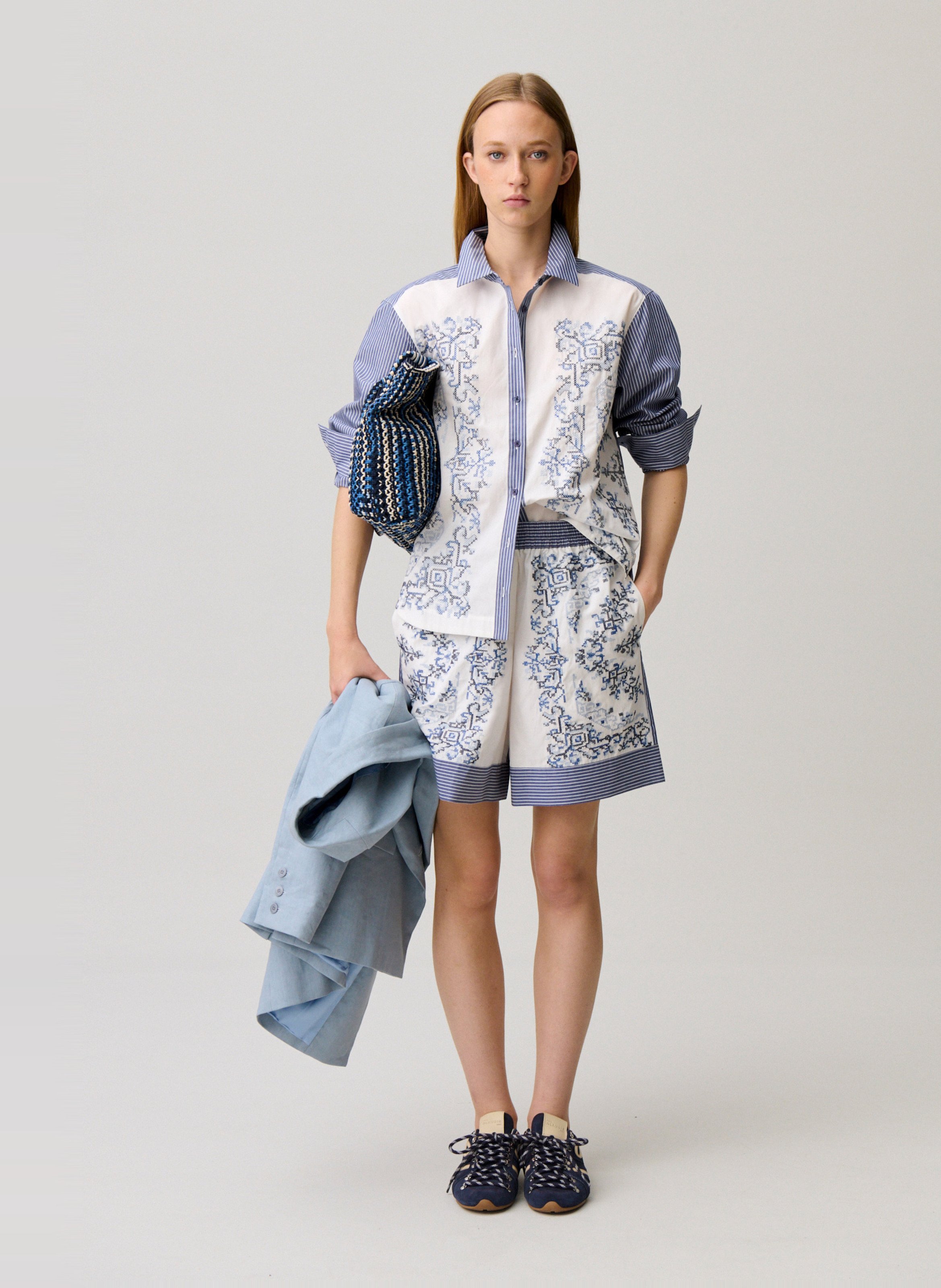 Chemise droite imprimée à détails rayés CLAUDIE PIERLOT Multicolore