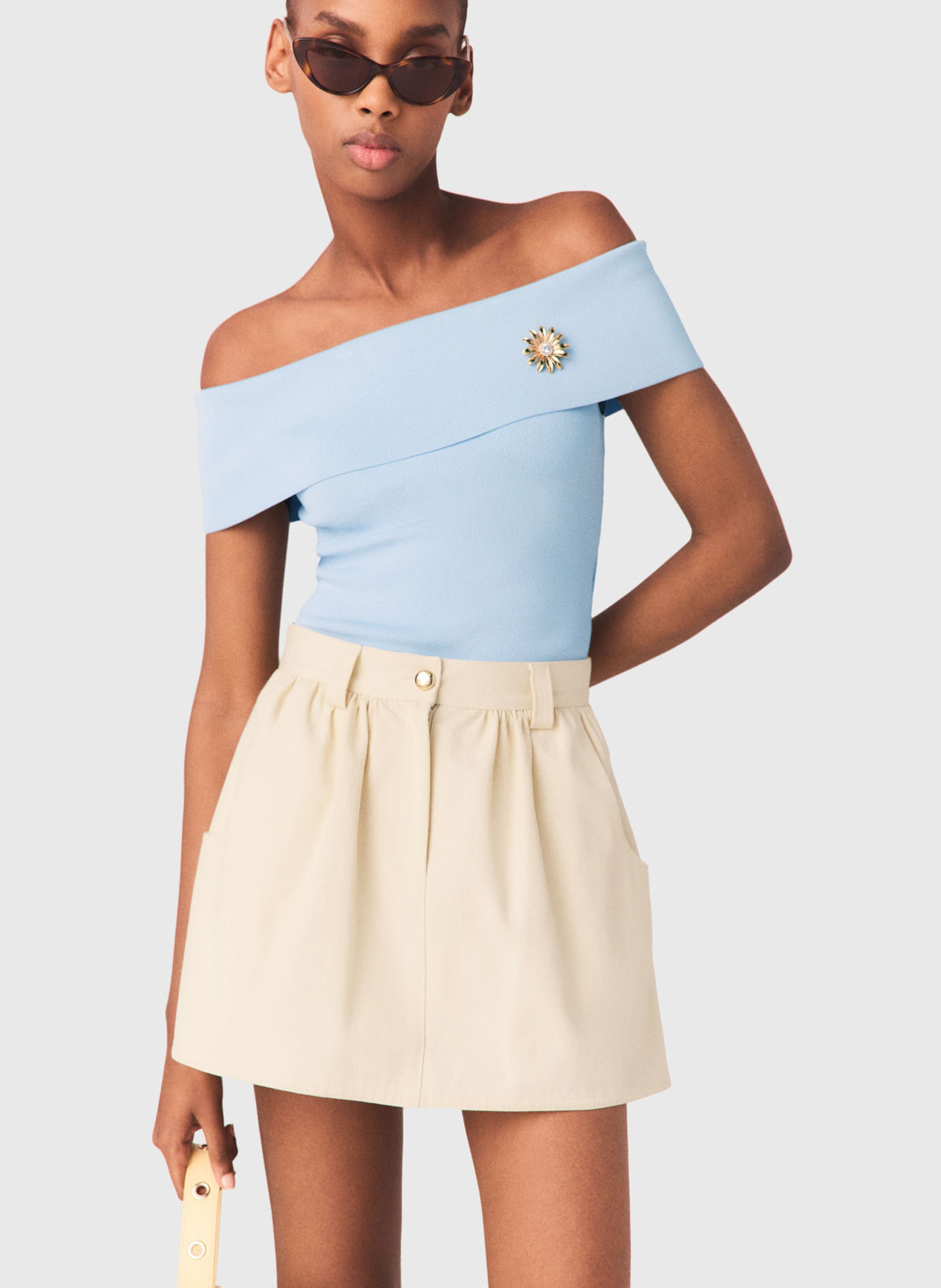 Jupe-short évasée en coton MAJE Beige