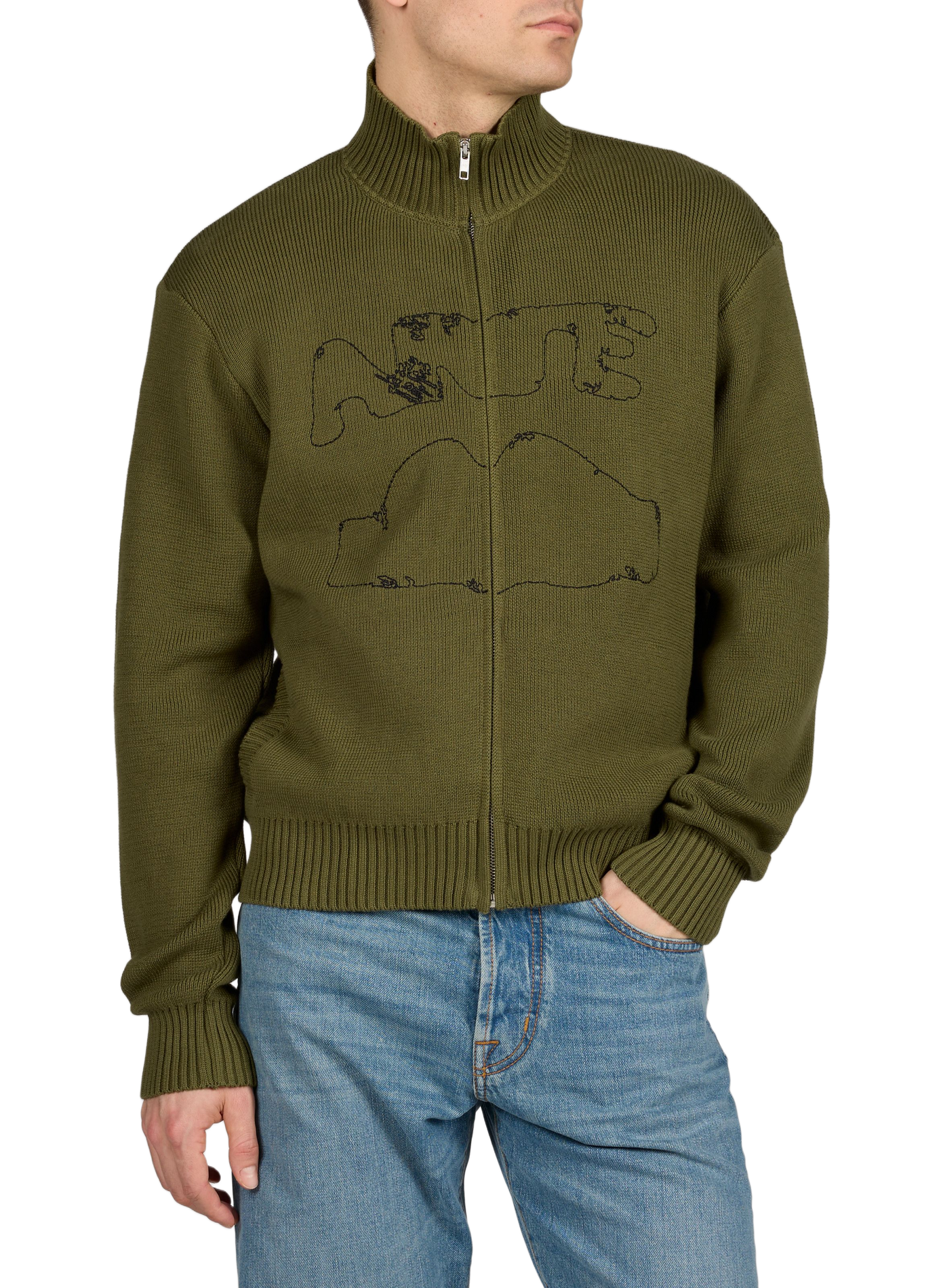 Pull zippé à col montant en coton ARTE ANTWERP Kaki