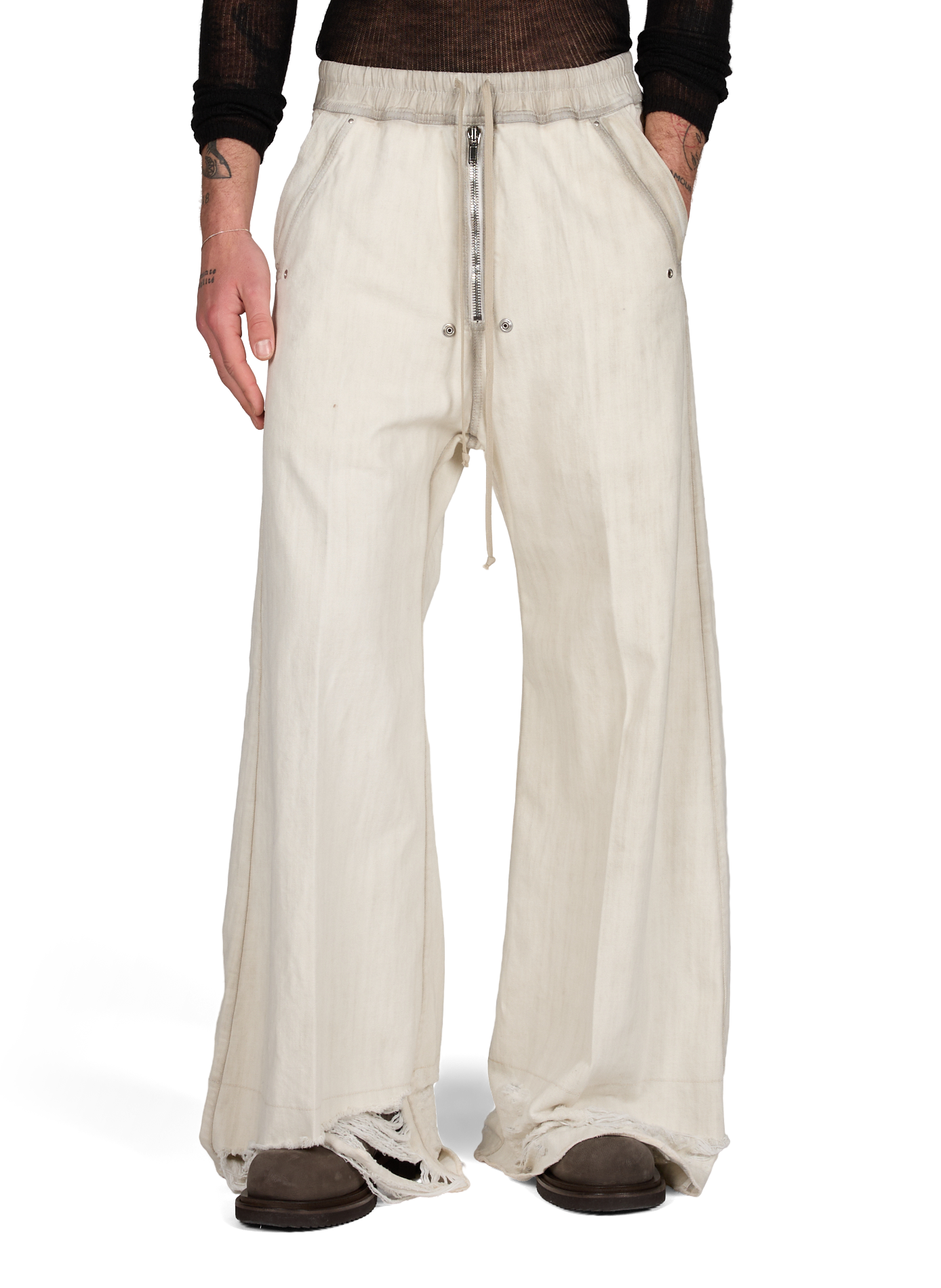 Pantalon chevilles déchirées en coton RICK OWENS Beige