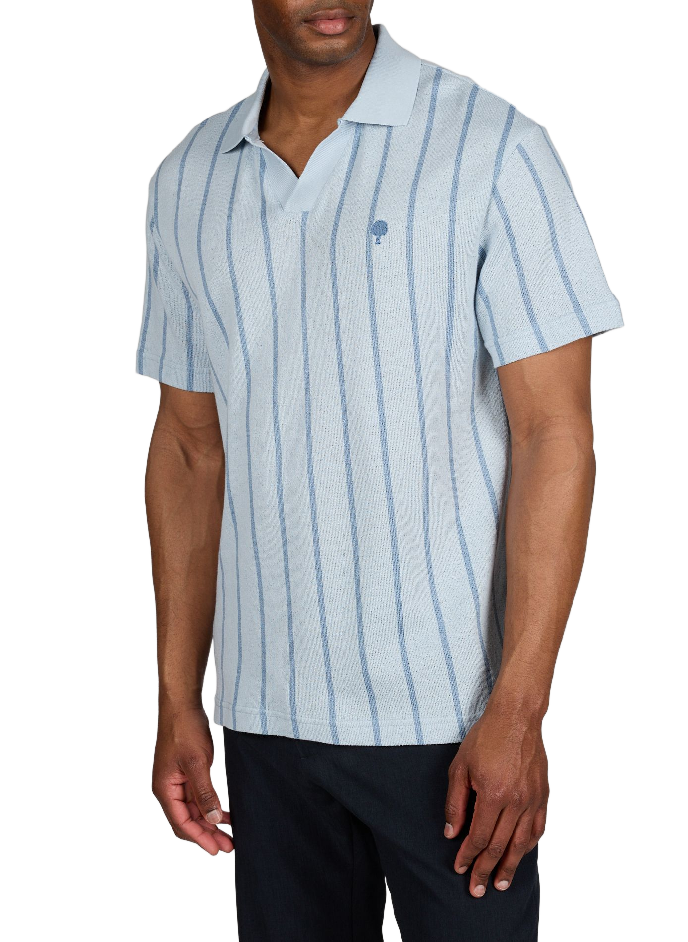 Short-sleeved striped cotton blend polo. FAGUO Blue
