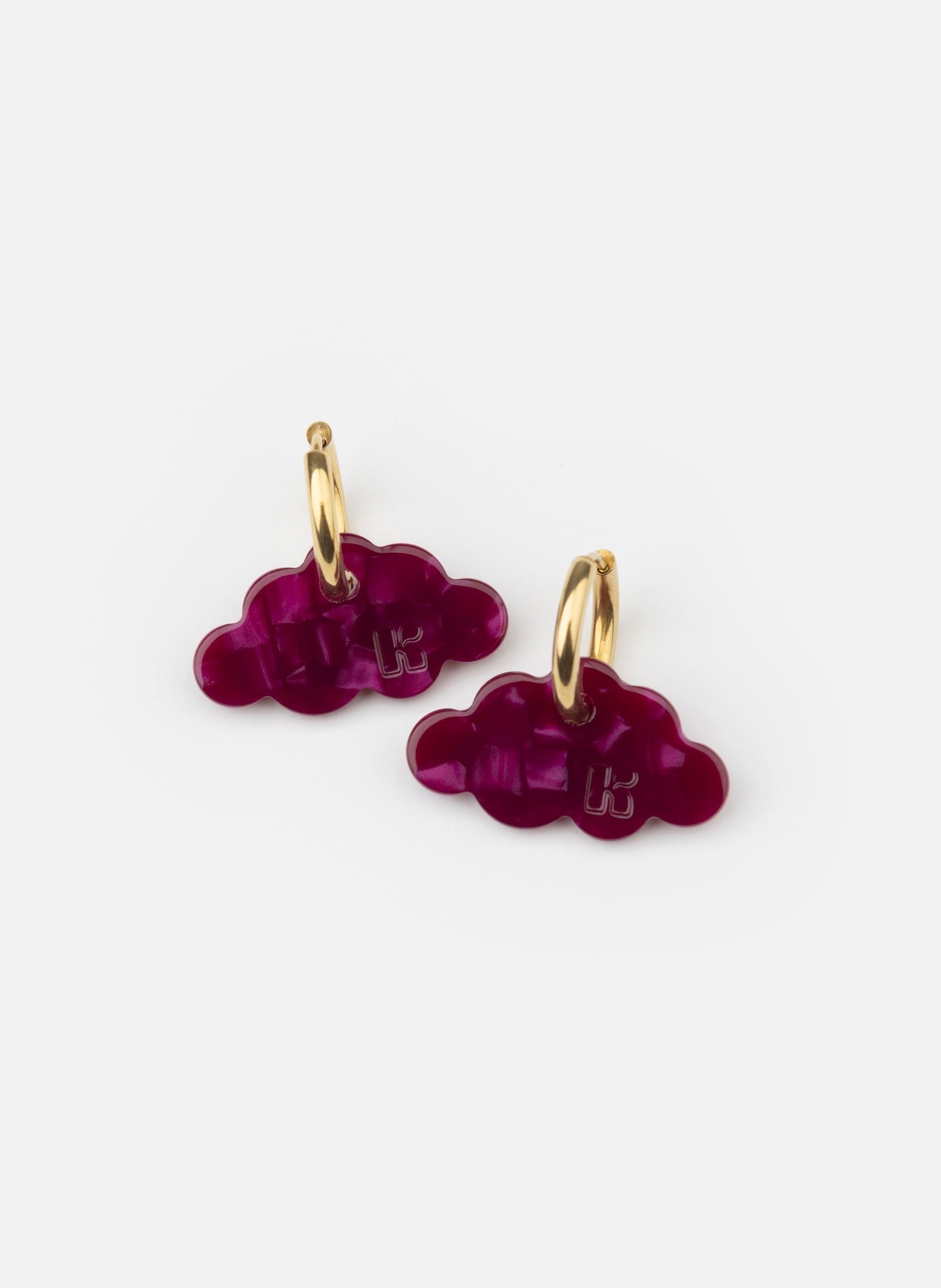Boucles d'oreilles nuage avec anneaux en acier inoxydable doré KURAGE GINZA Rouge
