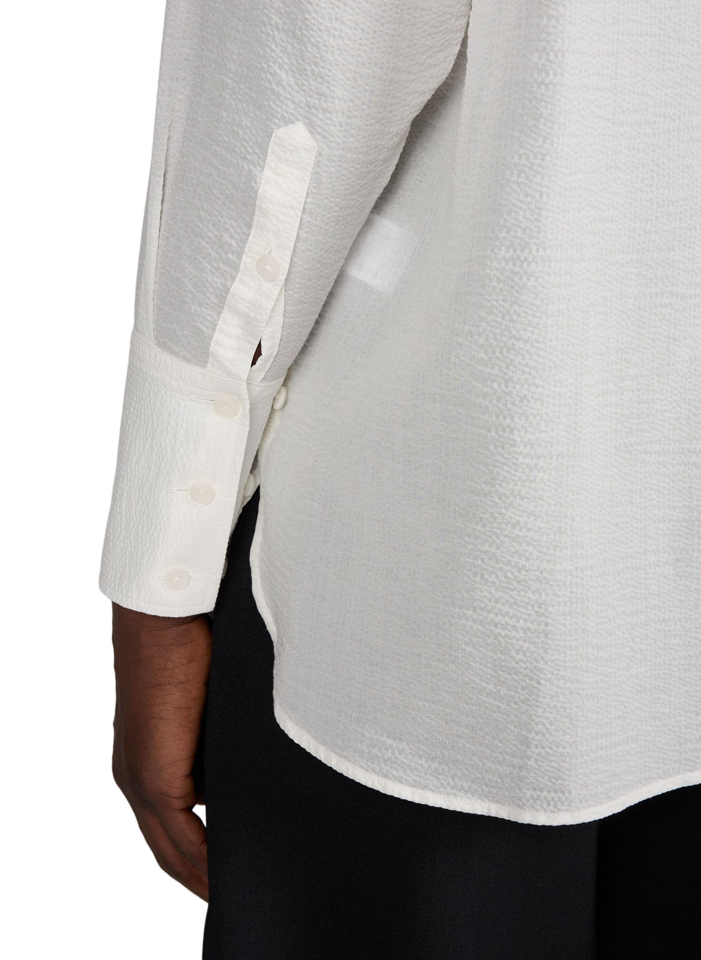 Loose fit classic collar shirt embroidered in seersucker fabric WANSIE White
