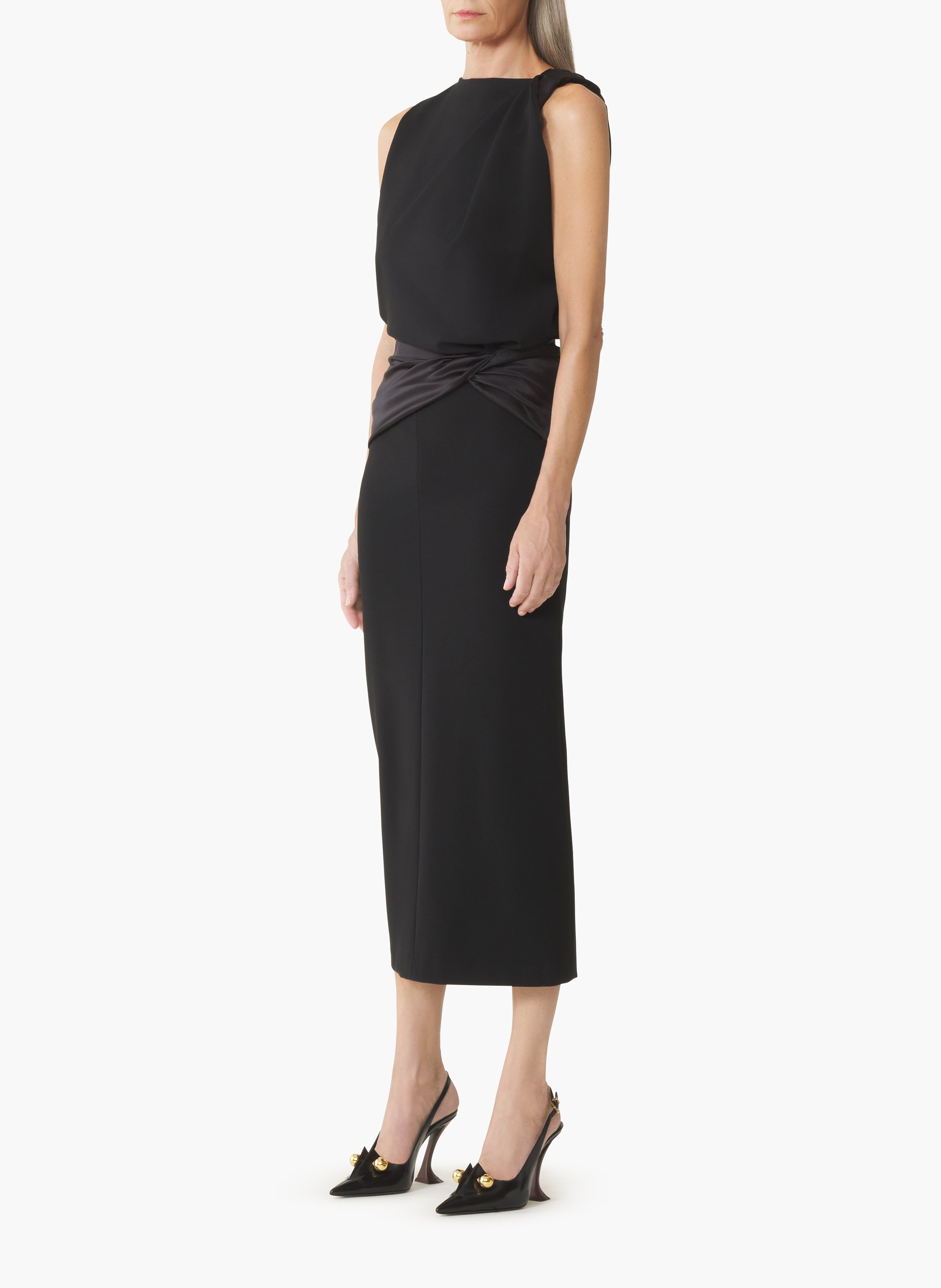 Robe midi en jersey et satin LANVIN Noir
