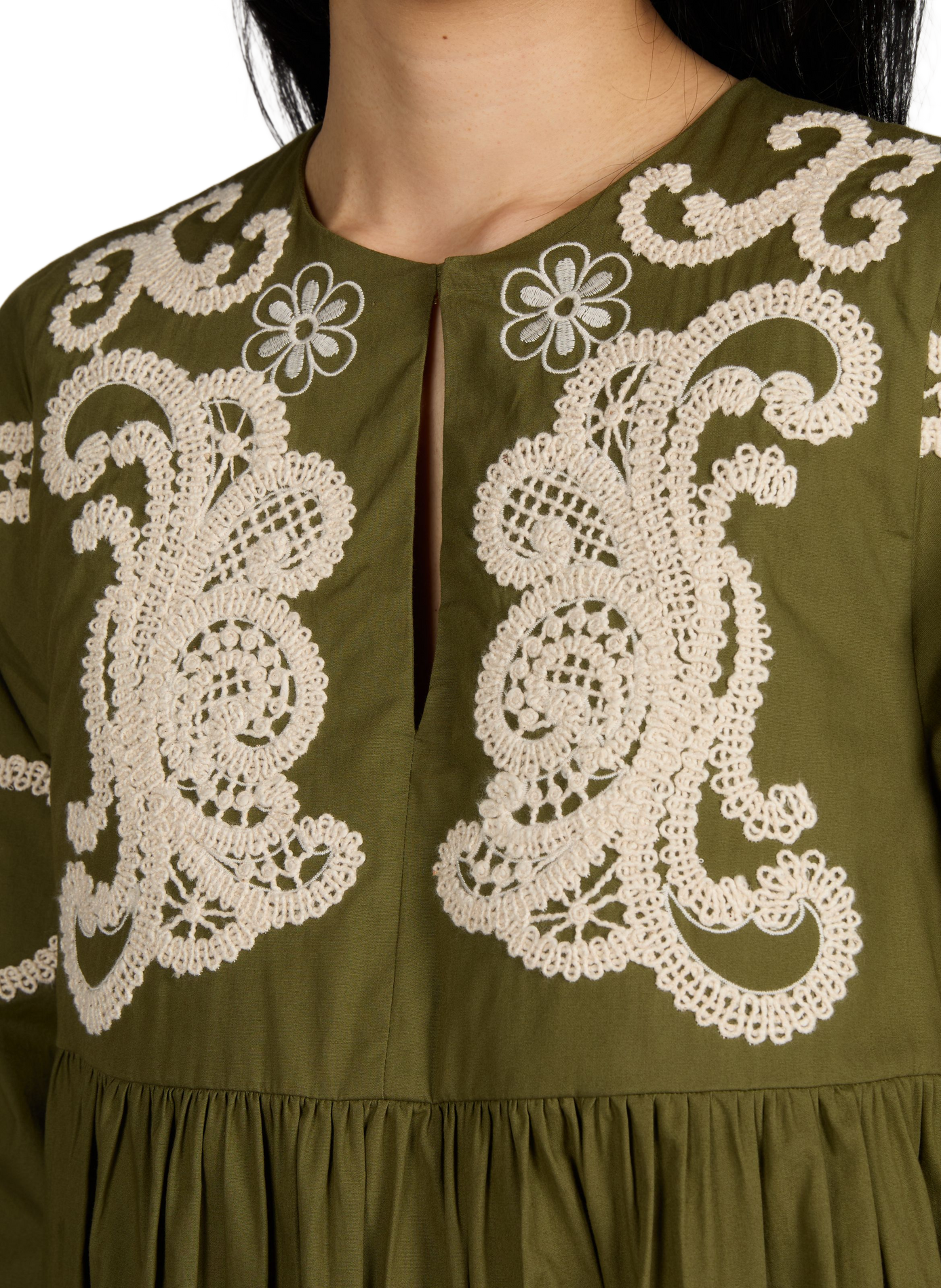 Oversized embroidered long cotton dress MAX MARA WEEK END Khaki