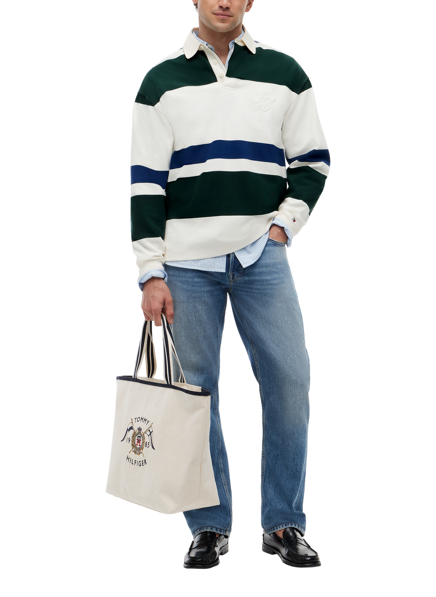 Polo manches courtes à rayures en coton mélangé TOMMY HILFIGER Beige
