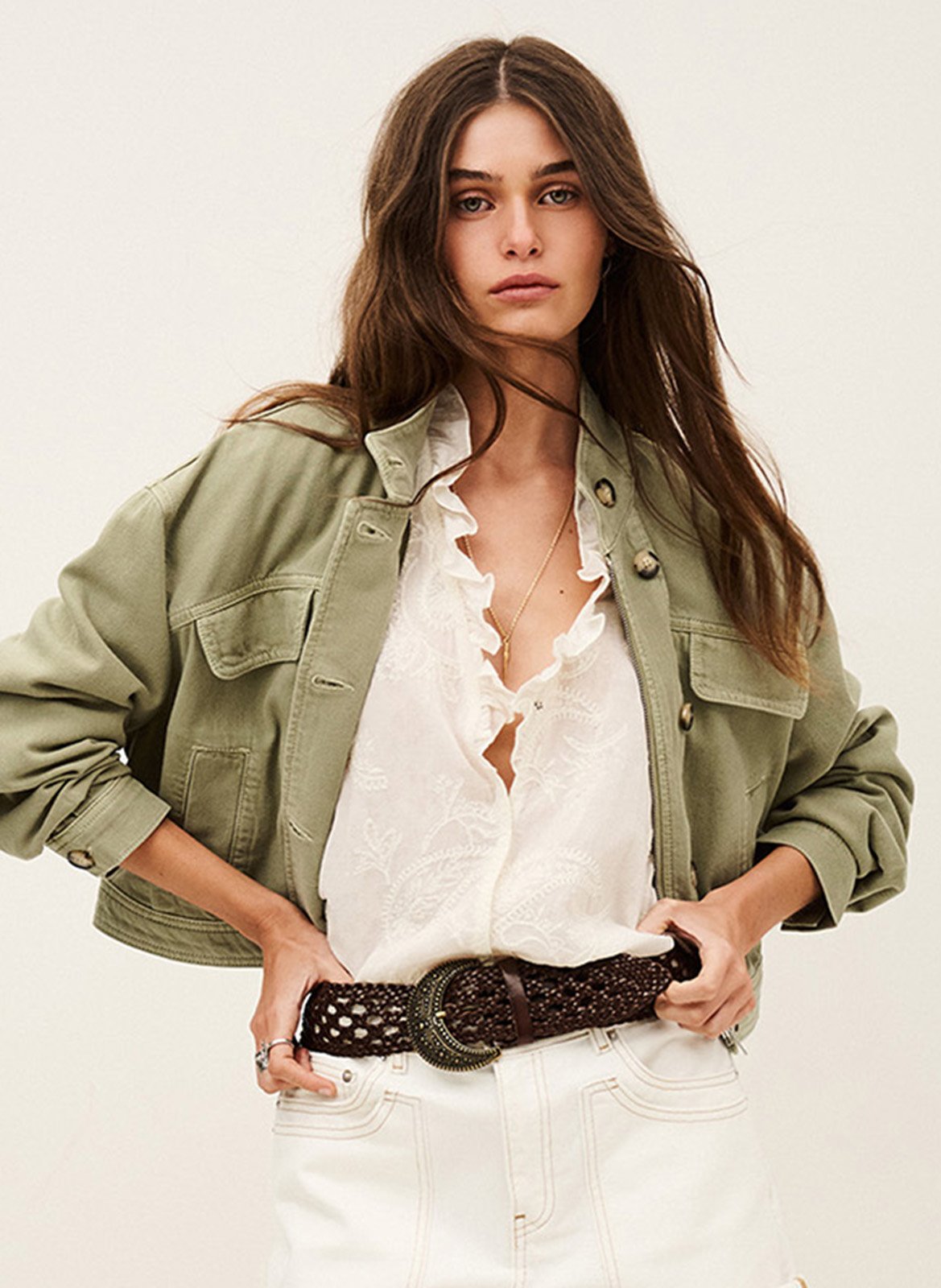 Veste courte ample en denim rallo BA&SH Vert