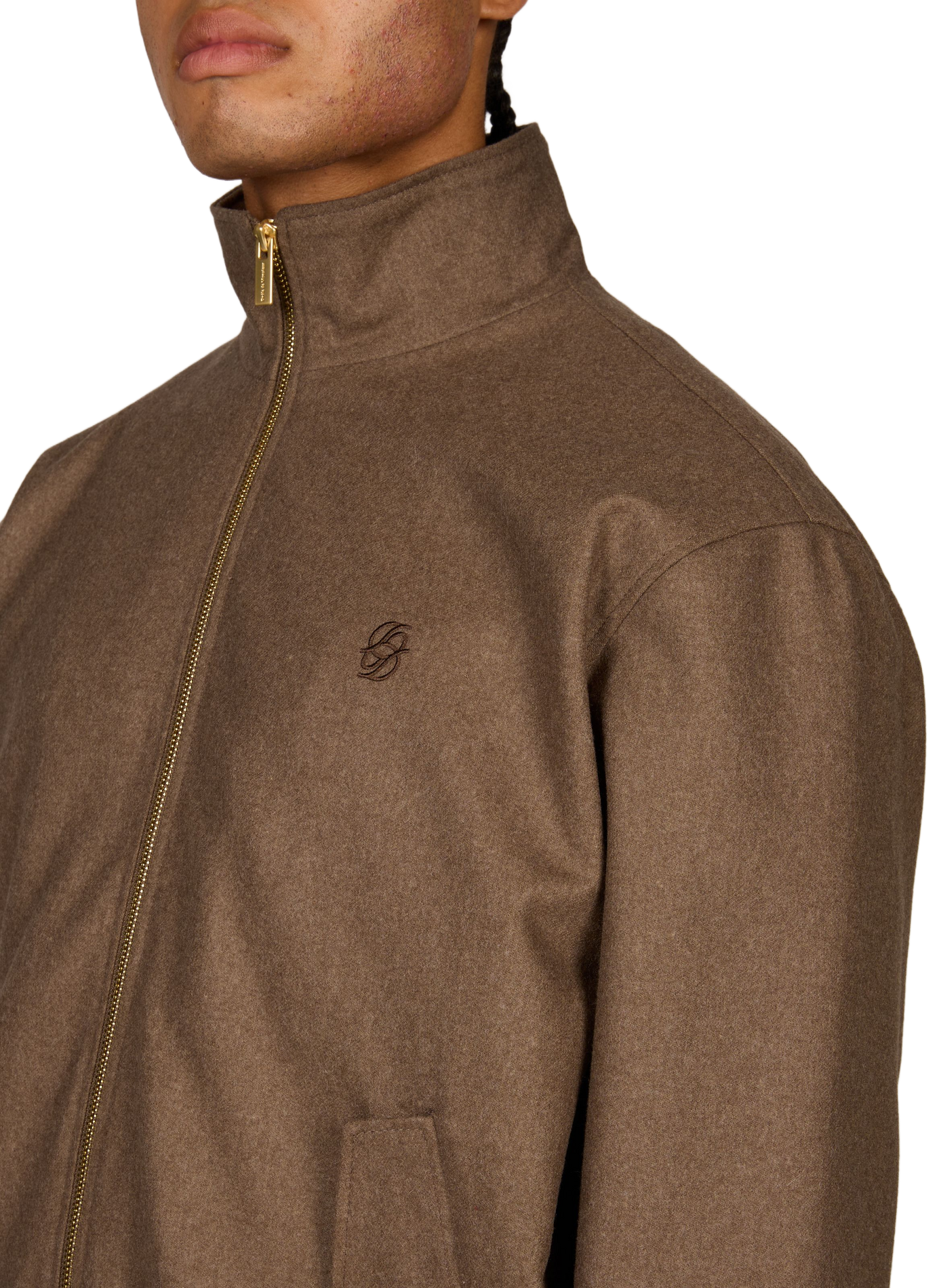 Veste zippée unie en laine mélangée DROLE DE MONSIEUR Marron