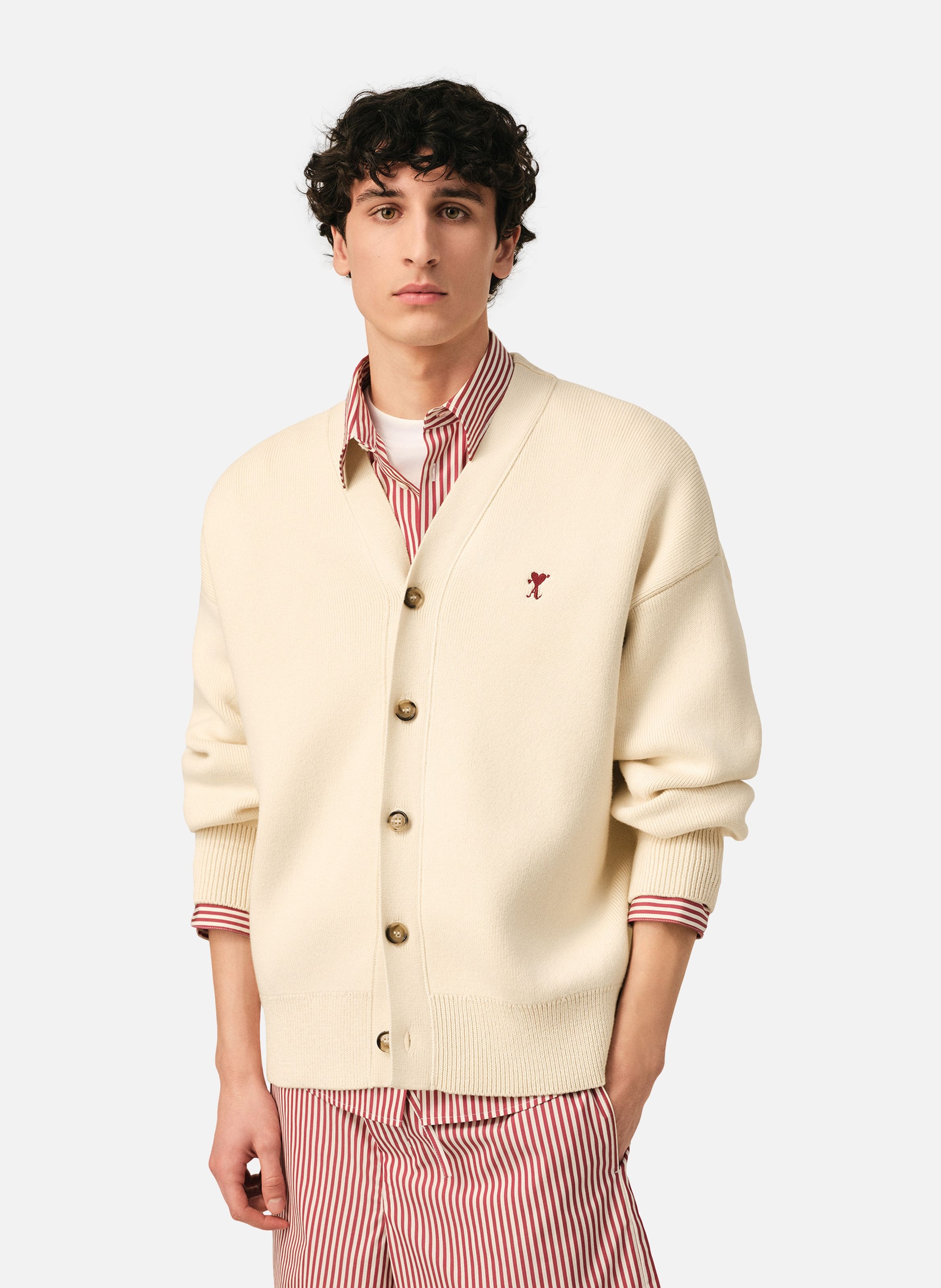 Cardigan ami de coeur flèche en coton et laine AMI PARIS Blanc