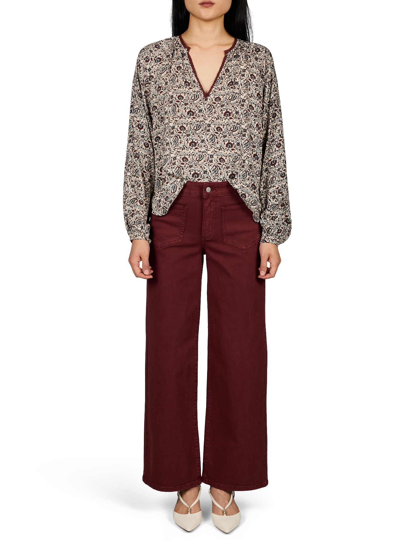 Weite Jeans aus Baumwollmischgewebe VILA Rot