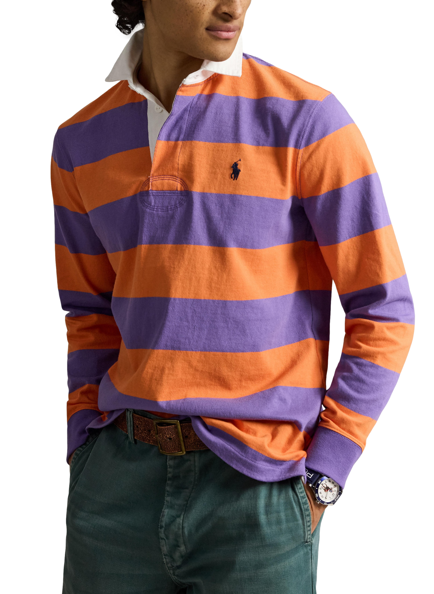 Polo rayé manches longues en coton | Violet POLO RALPH LAUREN Homme