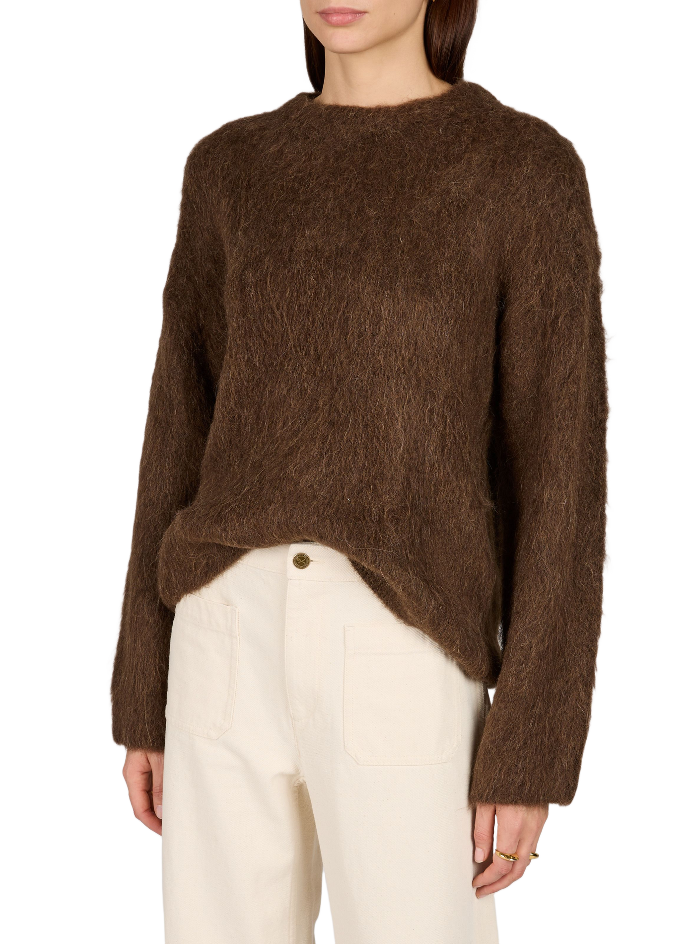 Oversized round neck sweater OBJECT Brown