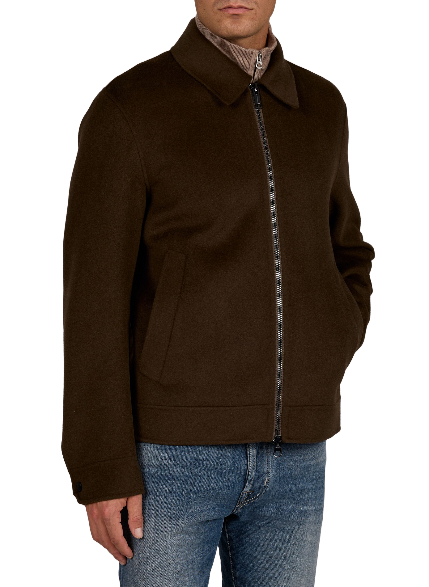 Blouson droit zippé en laine mélangée STRELLSON Marron