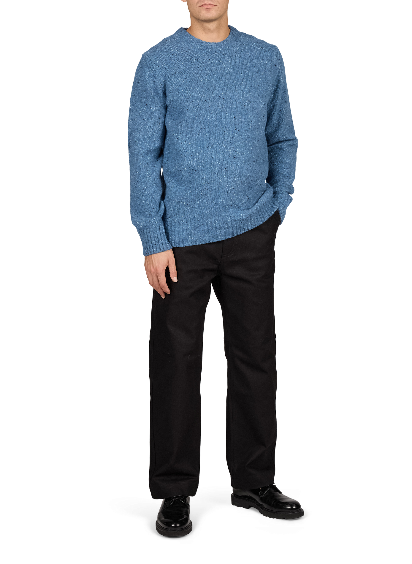 Pull col rond droit moucheté en laine mélangée LAFAURIE Bleu