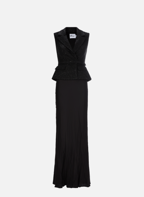فستان ثنائي المادة قابل للفصل باللون الأسودSELF PORTRAIT 