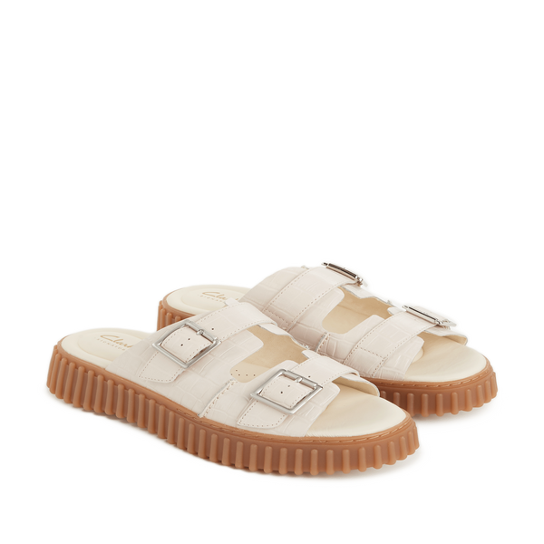 Clarks Torhill Leather Sandals In White