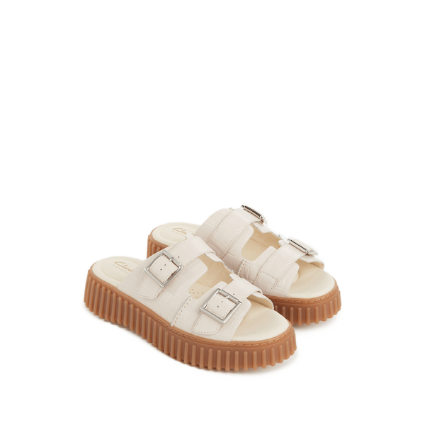 Clarks Torhill Leather Sandals In White