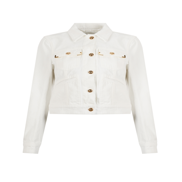 Palm Angels Cropped Denim Jacket In White