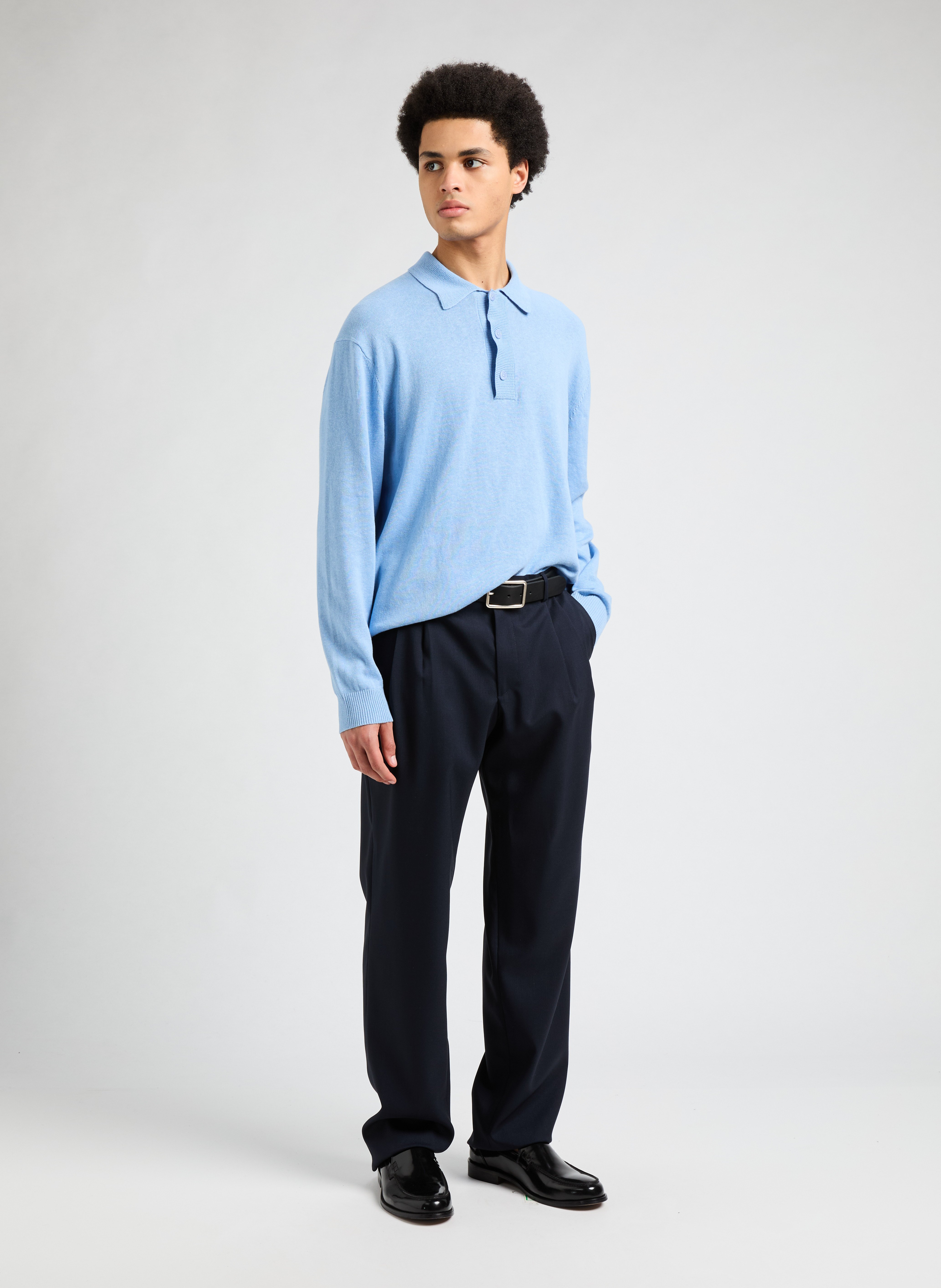 Pull col polo en coton et lin  SAISON 1865 Bleu