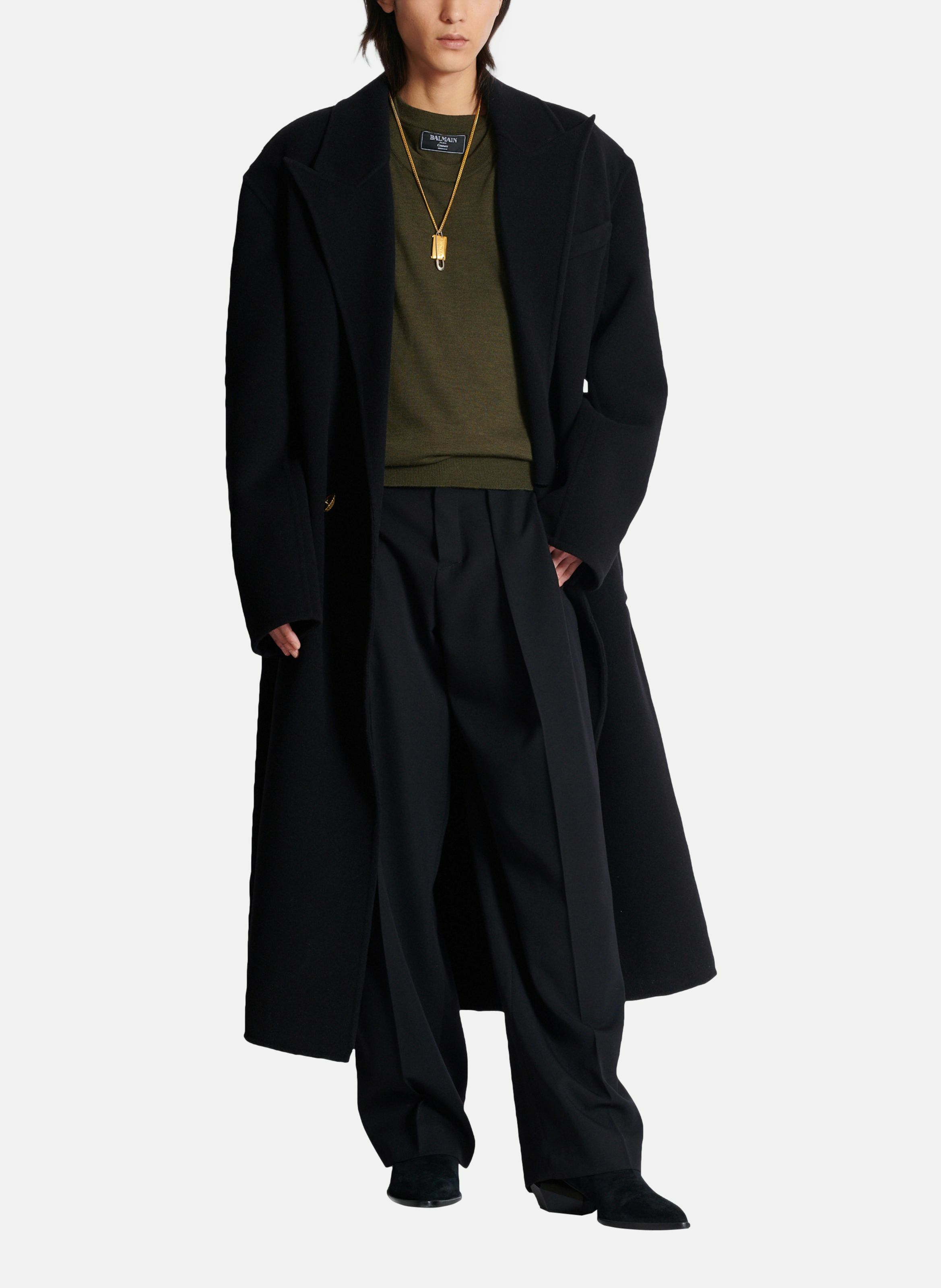 Pull en maille à double col BALMAIN Vert