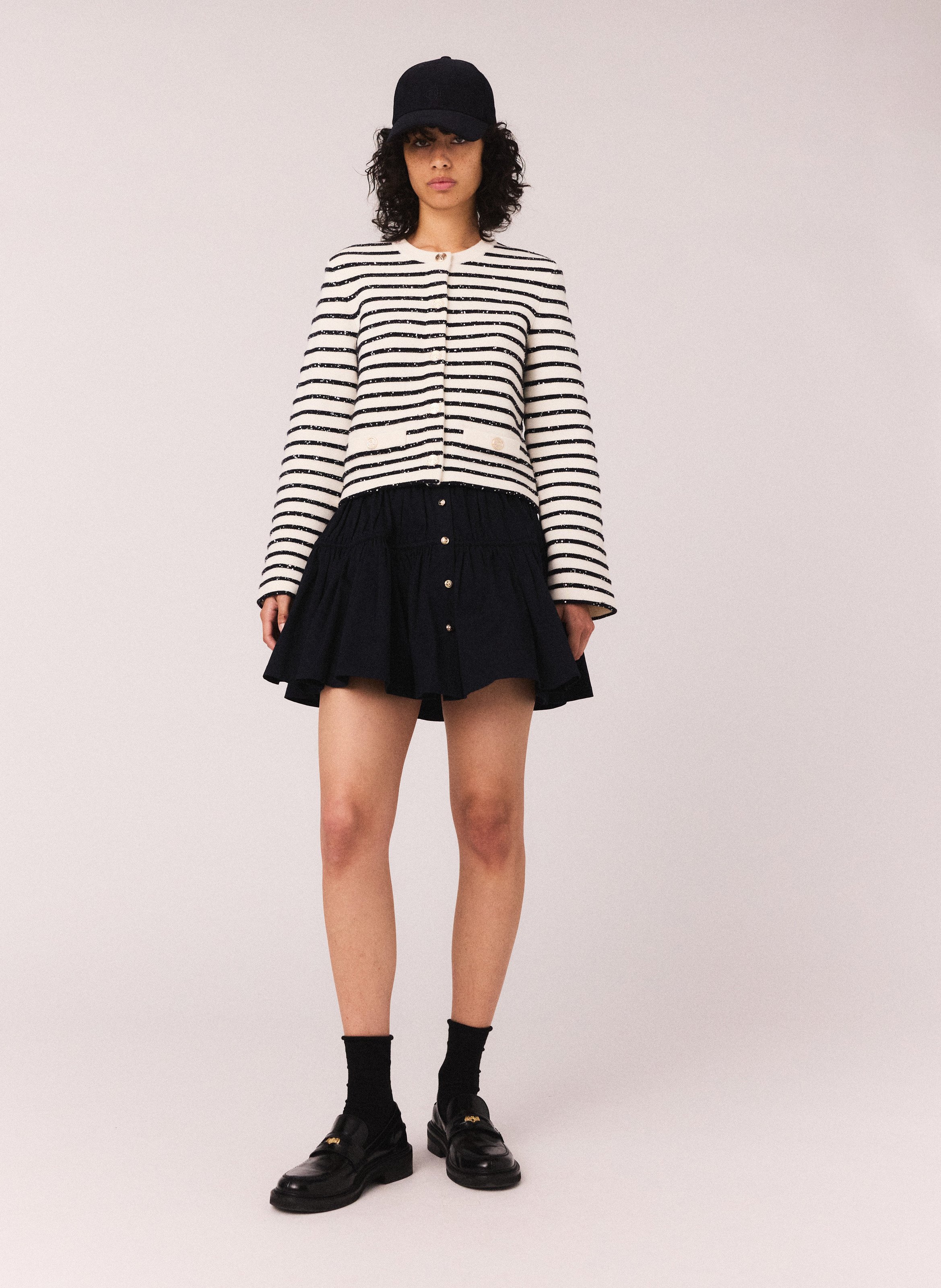 Gilet col rond rayé MAJE Blanc