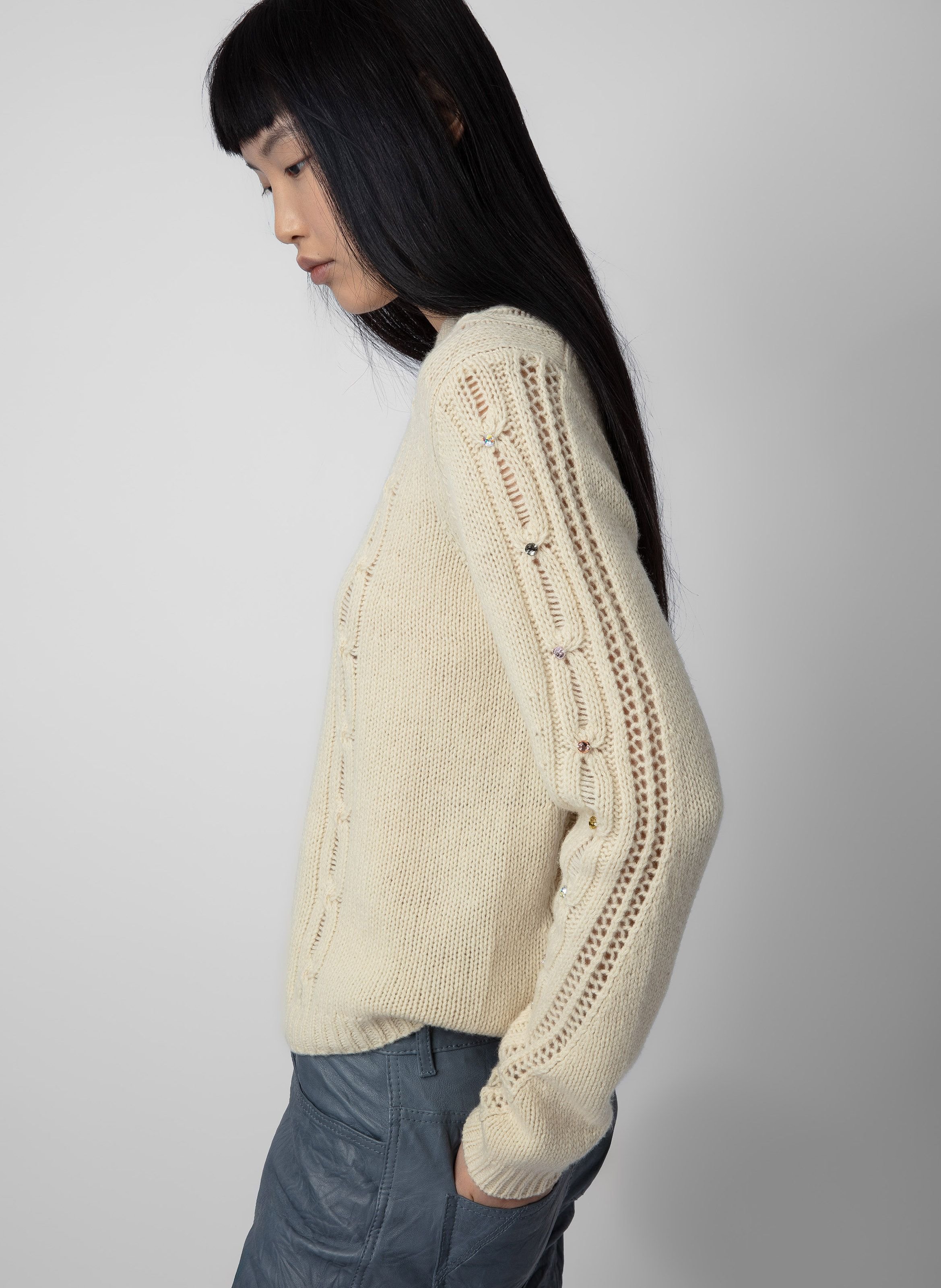 Pull col rond torsadé en laine morley ZADIG&VOLTAIRE Beige