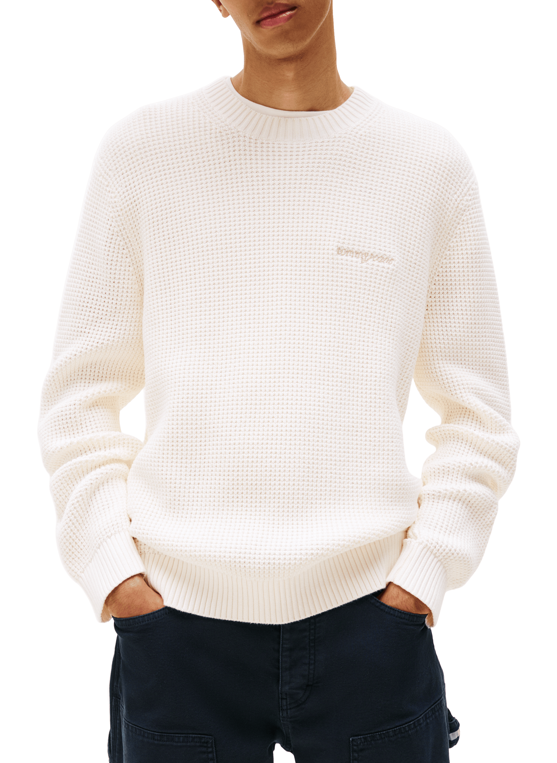 TOMMY HILFIGER Pull en maille épaisse à logo brodé Beige