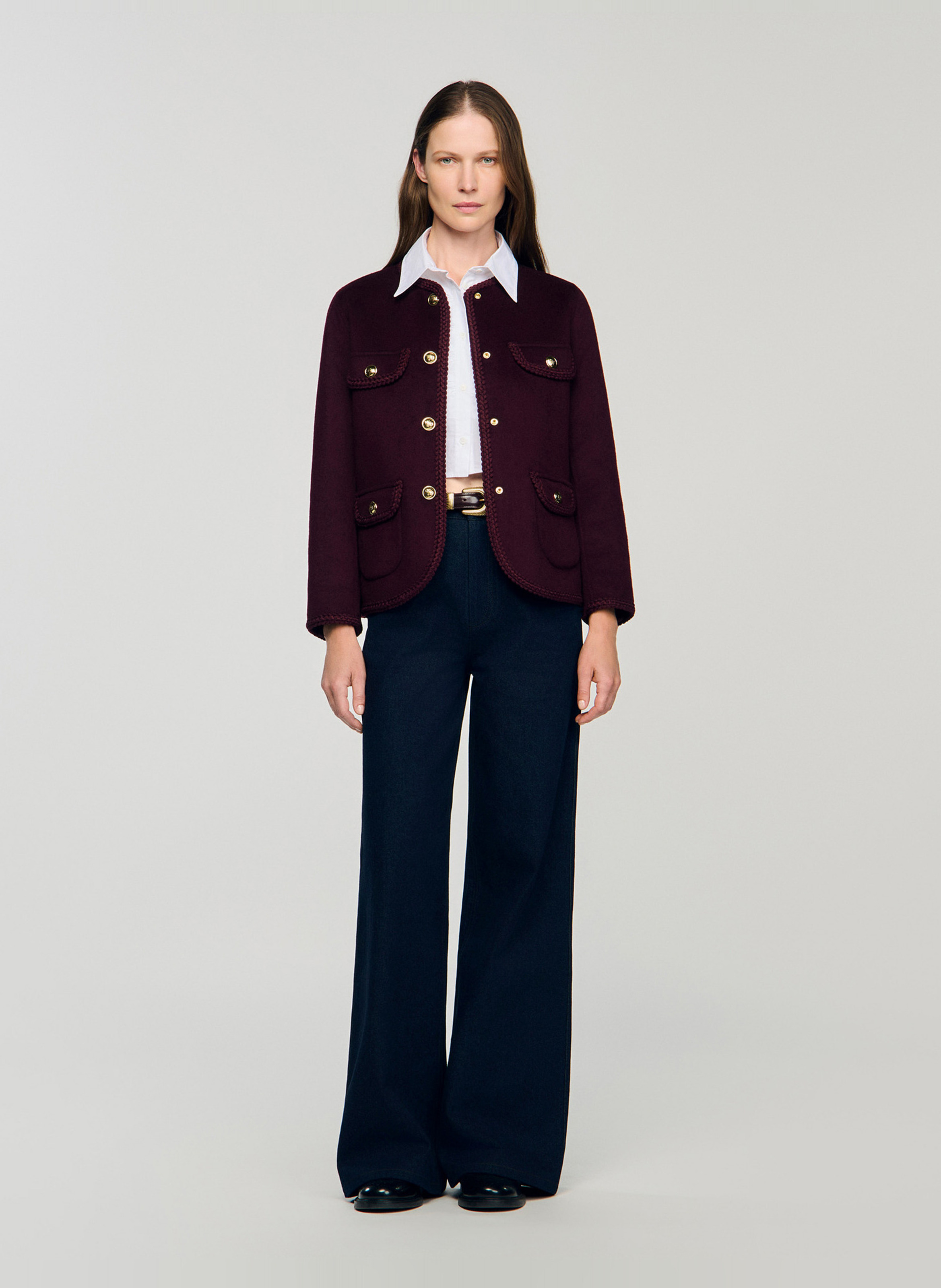 Manteau droit en laine mélangée SANDRO Rouge