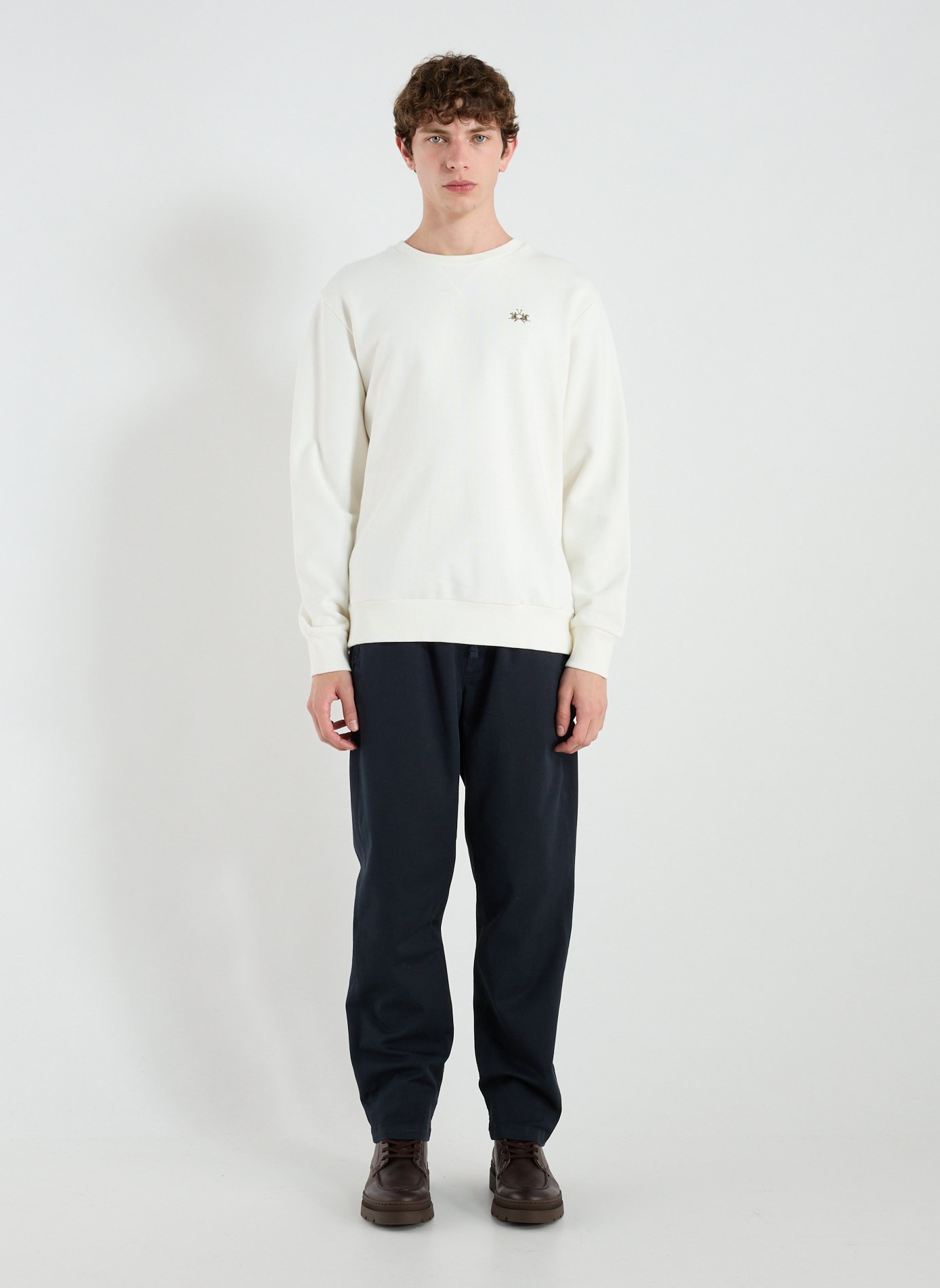 Pull droit col rond en coton LA MARTINA Blanc