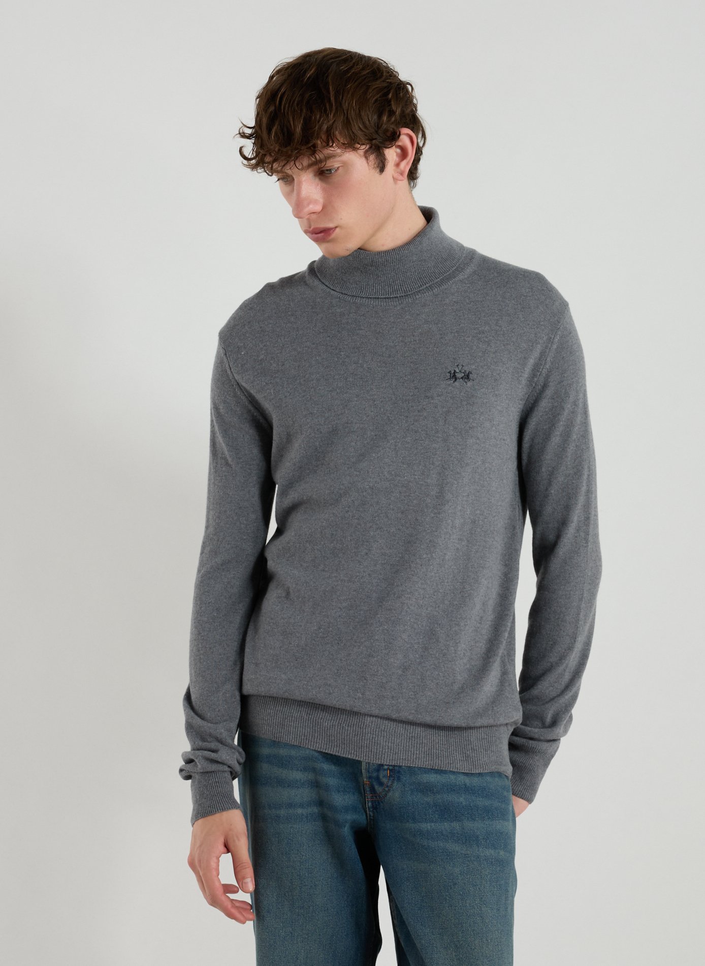 LA MARTINA Pull droit à col roulé brodé Grey