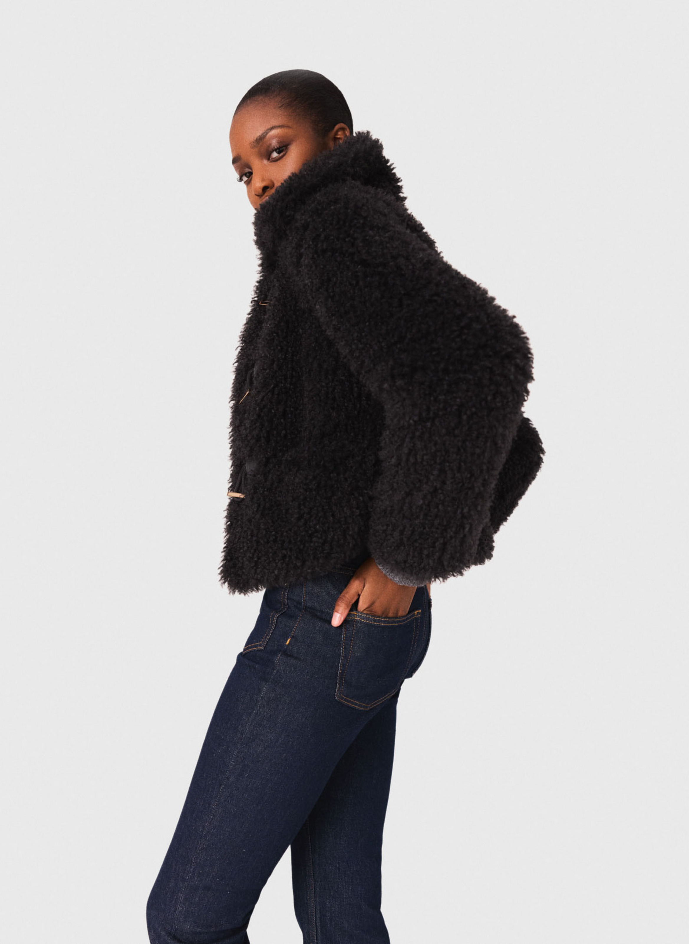 Manteau court droit col classique MAJE Gris