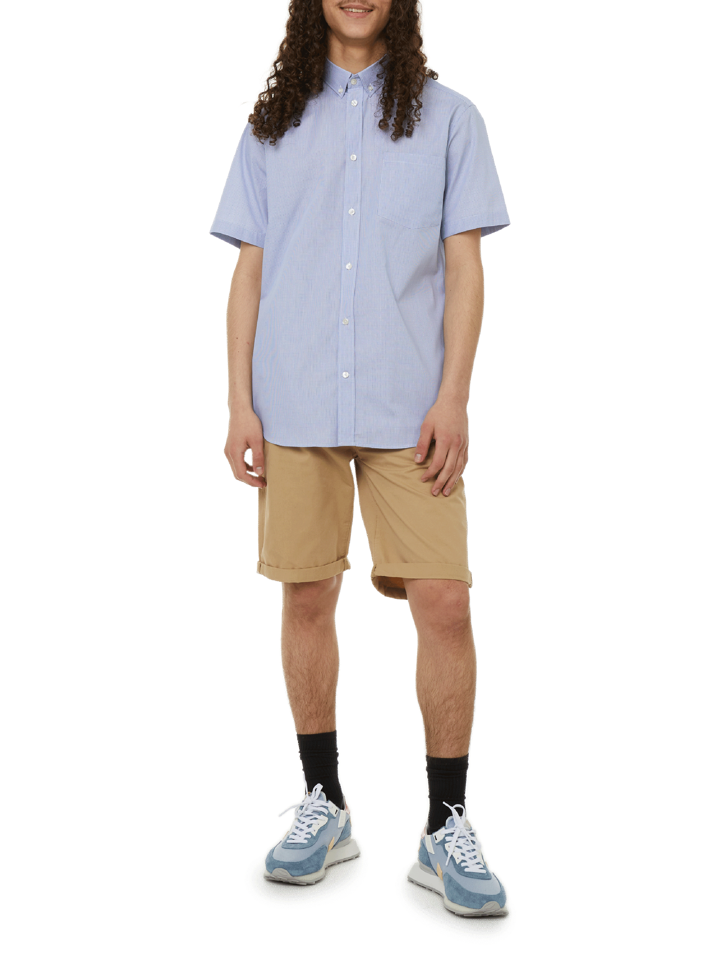 Chemise manches courtes en popeline de coton AU PRINTEMPS PARIS Bleu