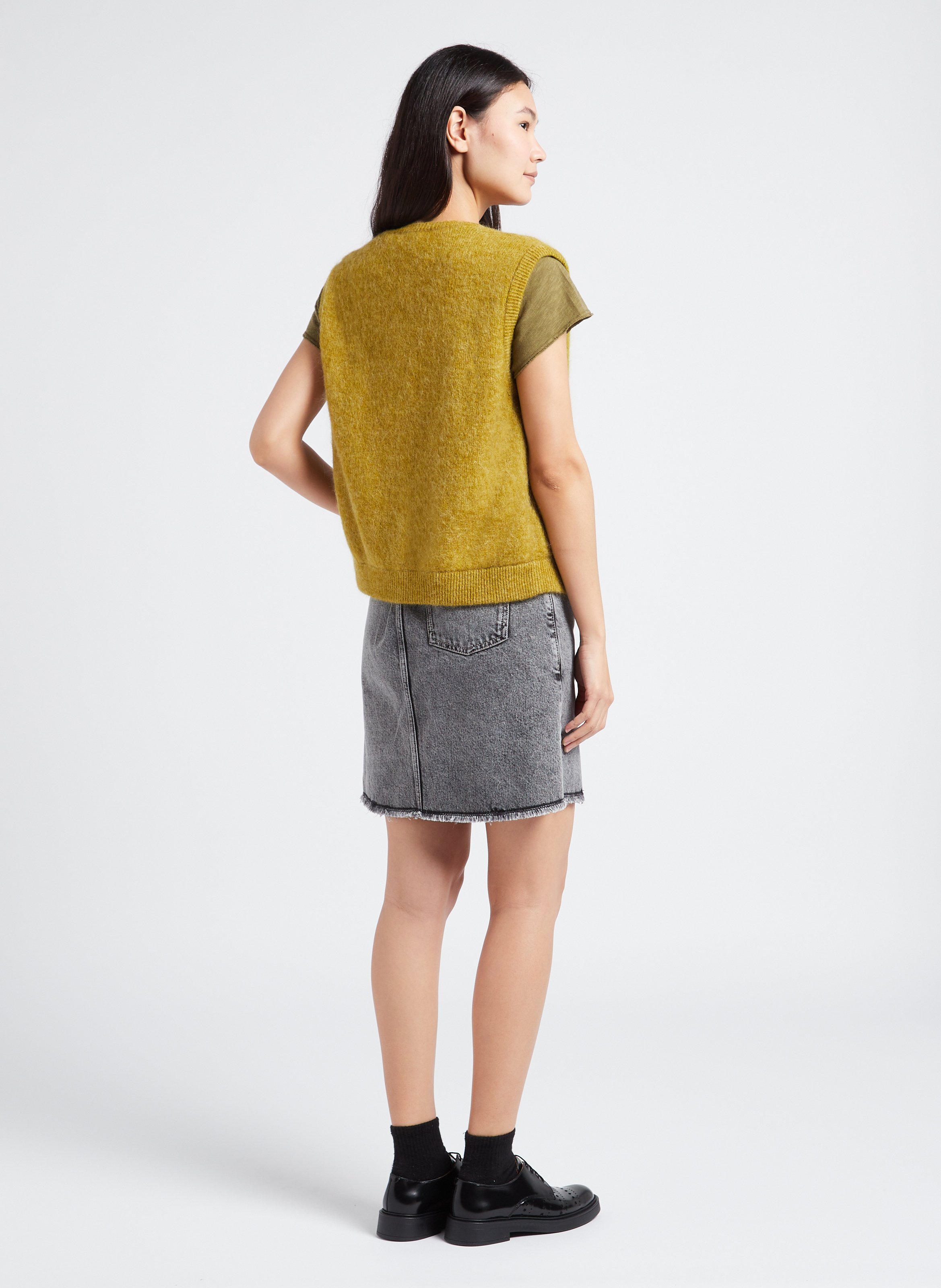 Tee-shirt droit col v en coton sonoma AMERICAN VINTAGE Kaki