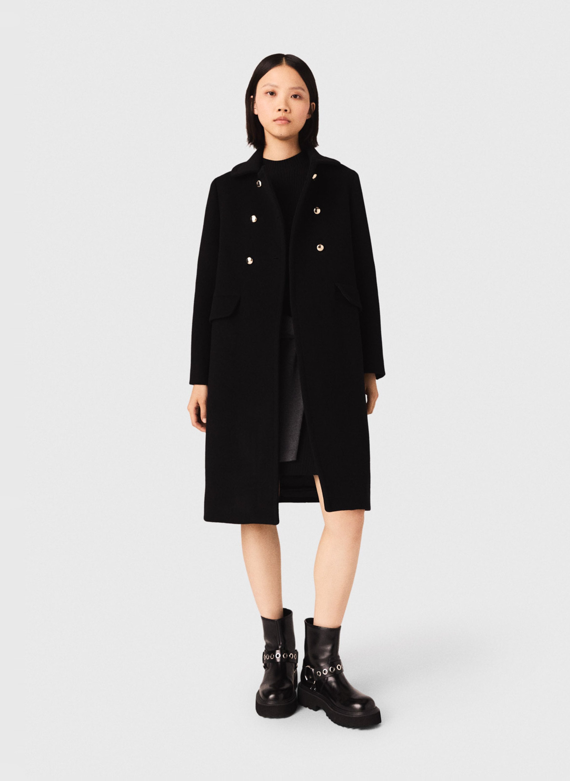 Manteau col classique en laine mélangée MAJE Noir