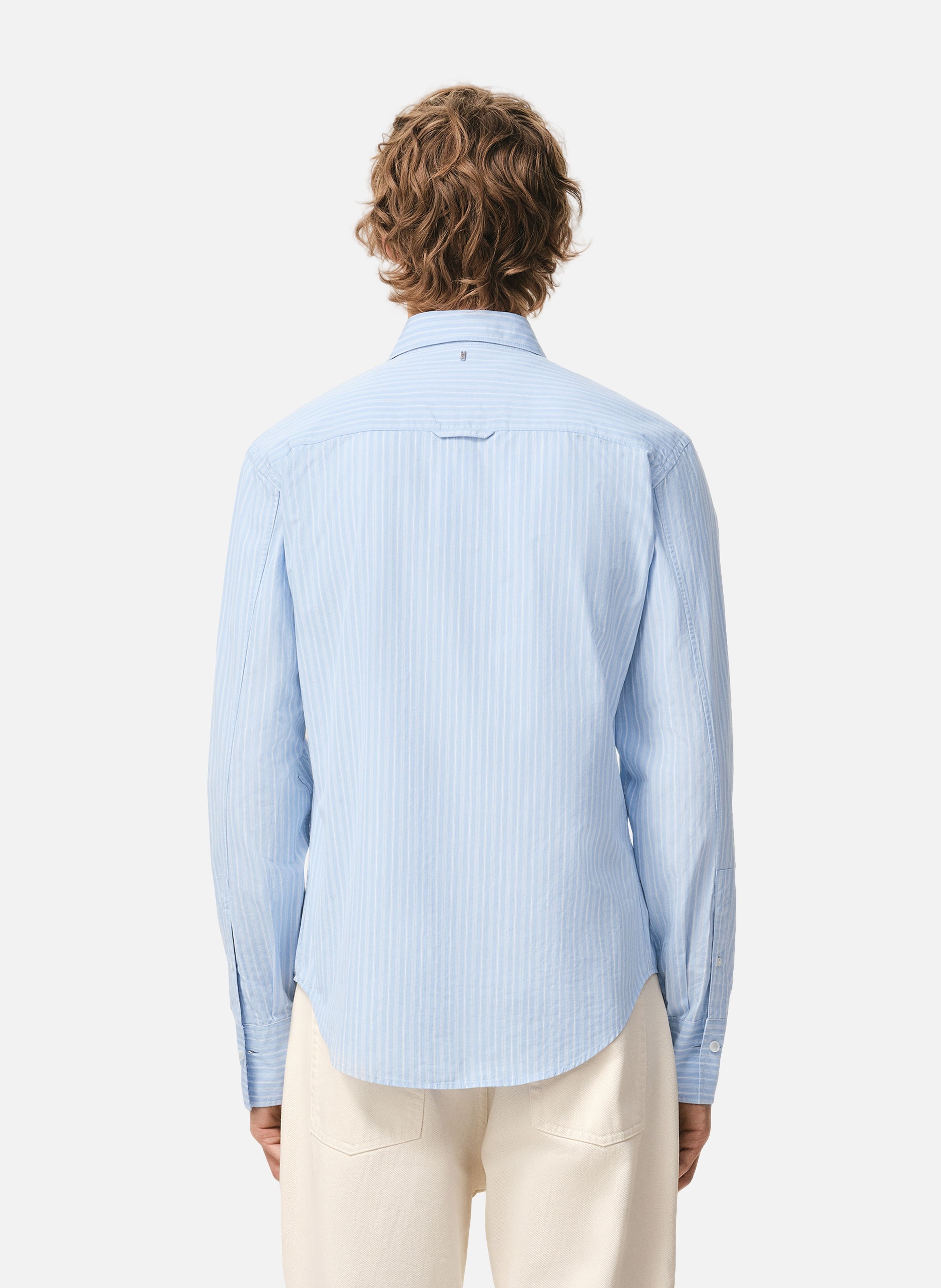 Chemise jabot ajustée manches longues en coton AMI PARIS Bleu