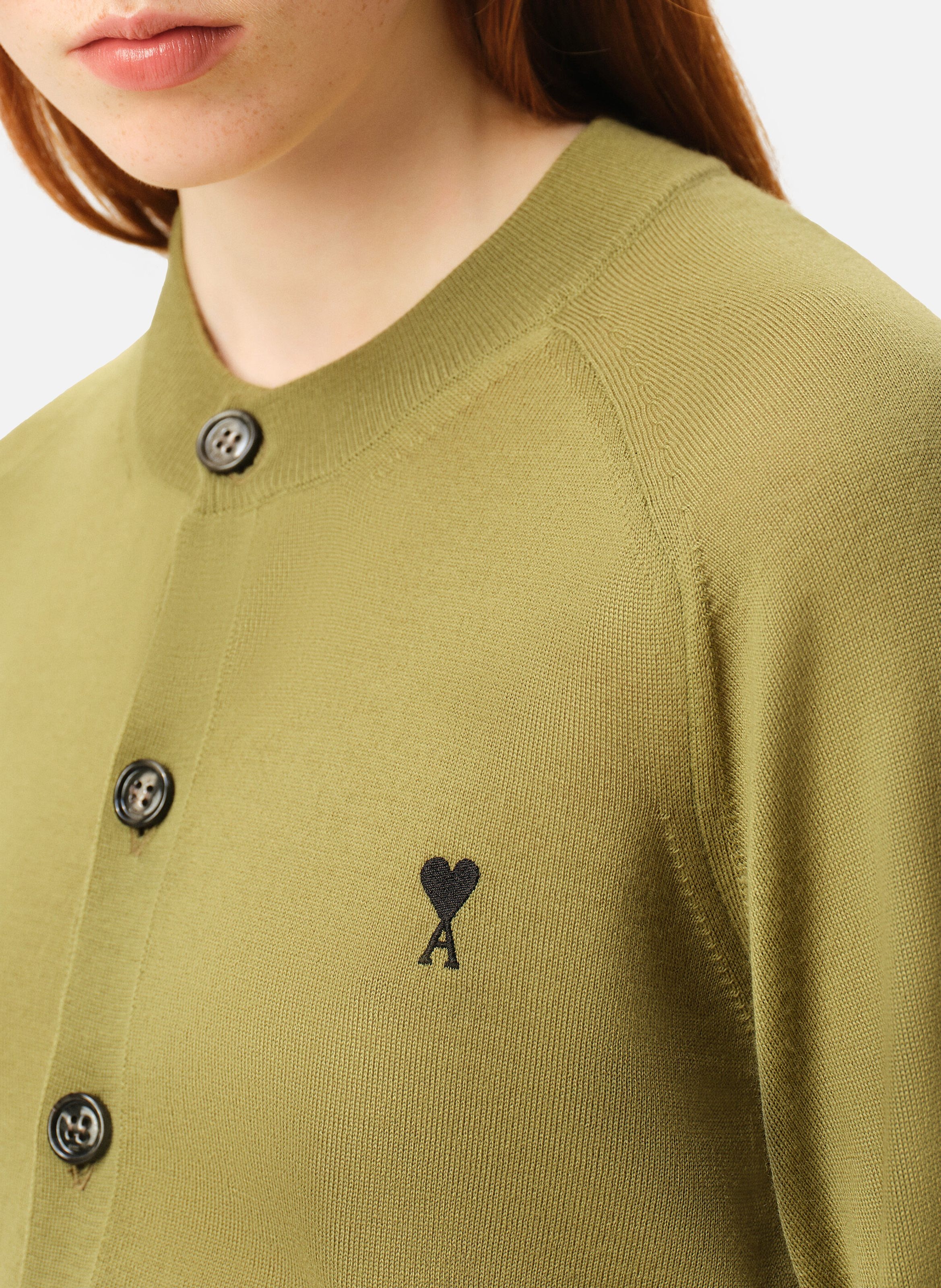 Cardigan col rond avec ami de coeur en laine AMI PARIS Vert