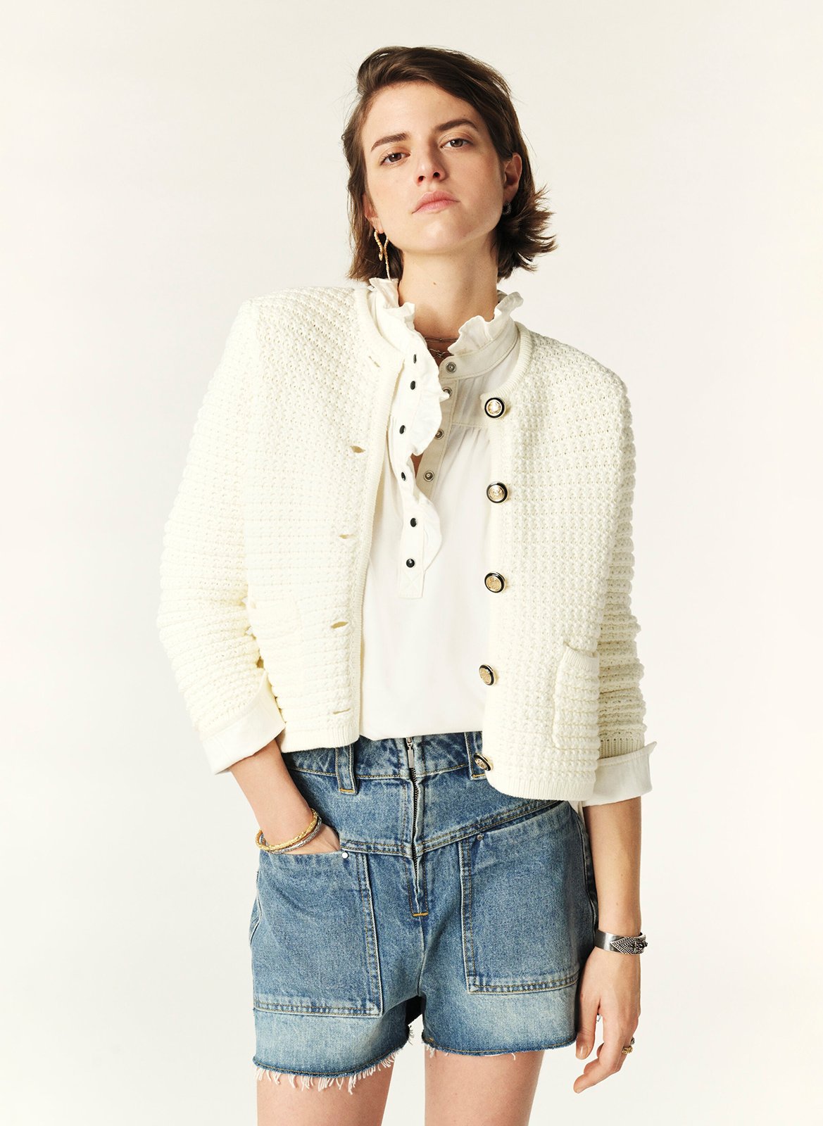 Gilet droit col rond en coton mélangé gaspard BA&SH Beige