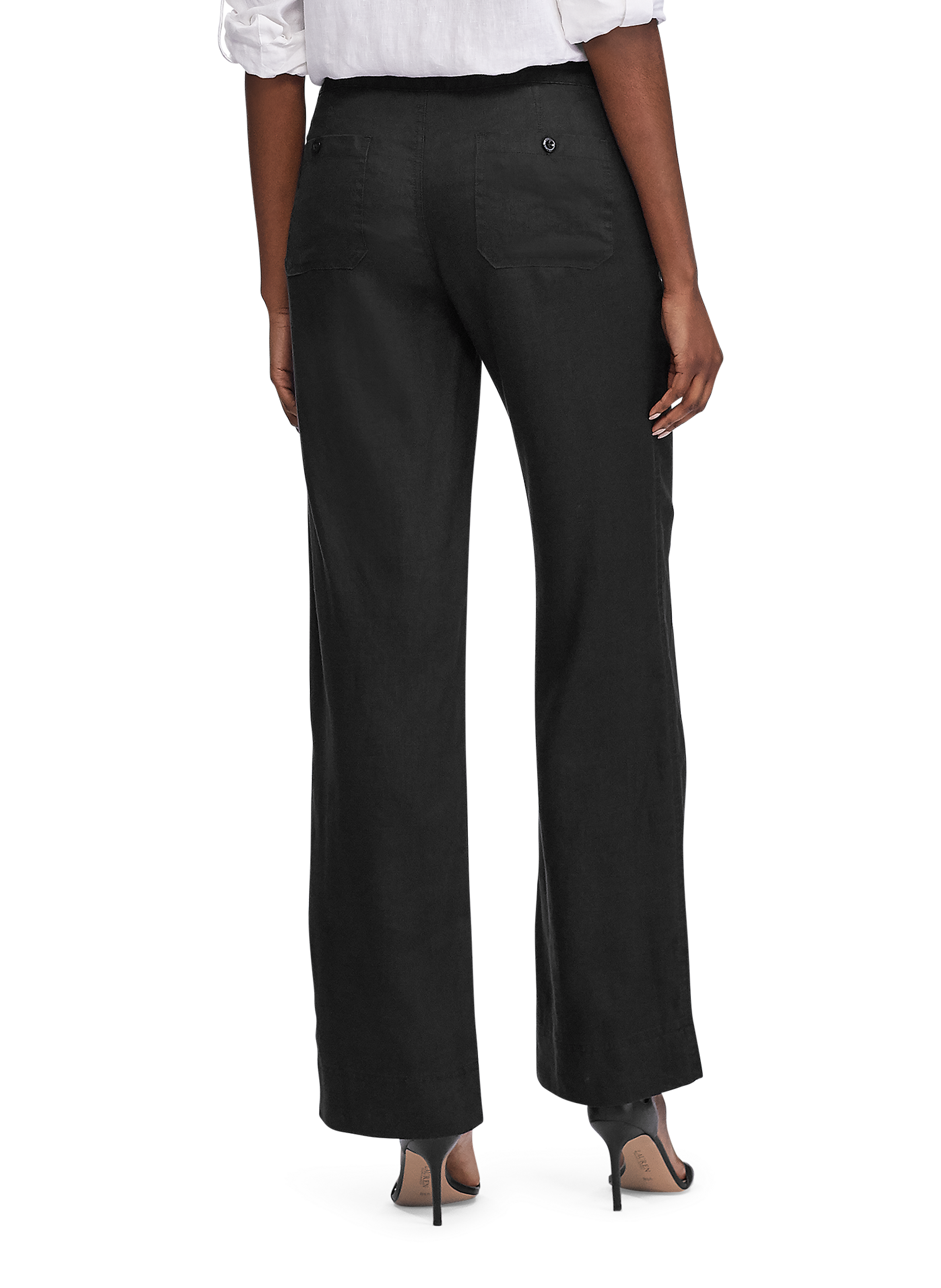 Pantalon droit en lin LAUREN Noir