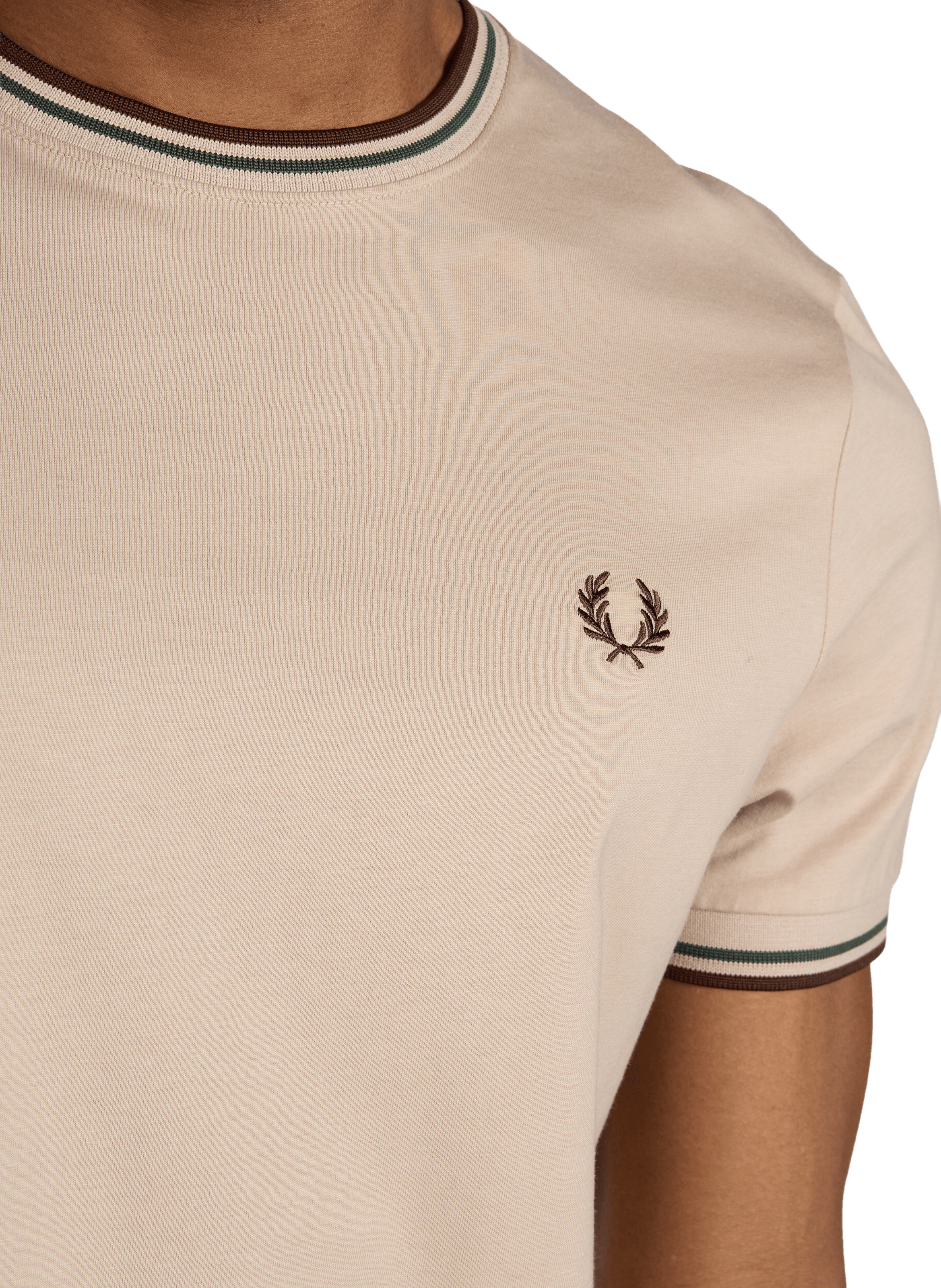 T-shirt uni à col rond en coton FRED PERRY Beige