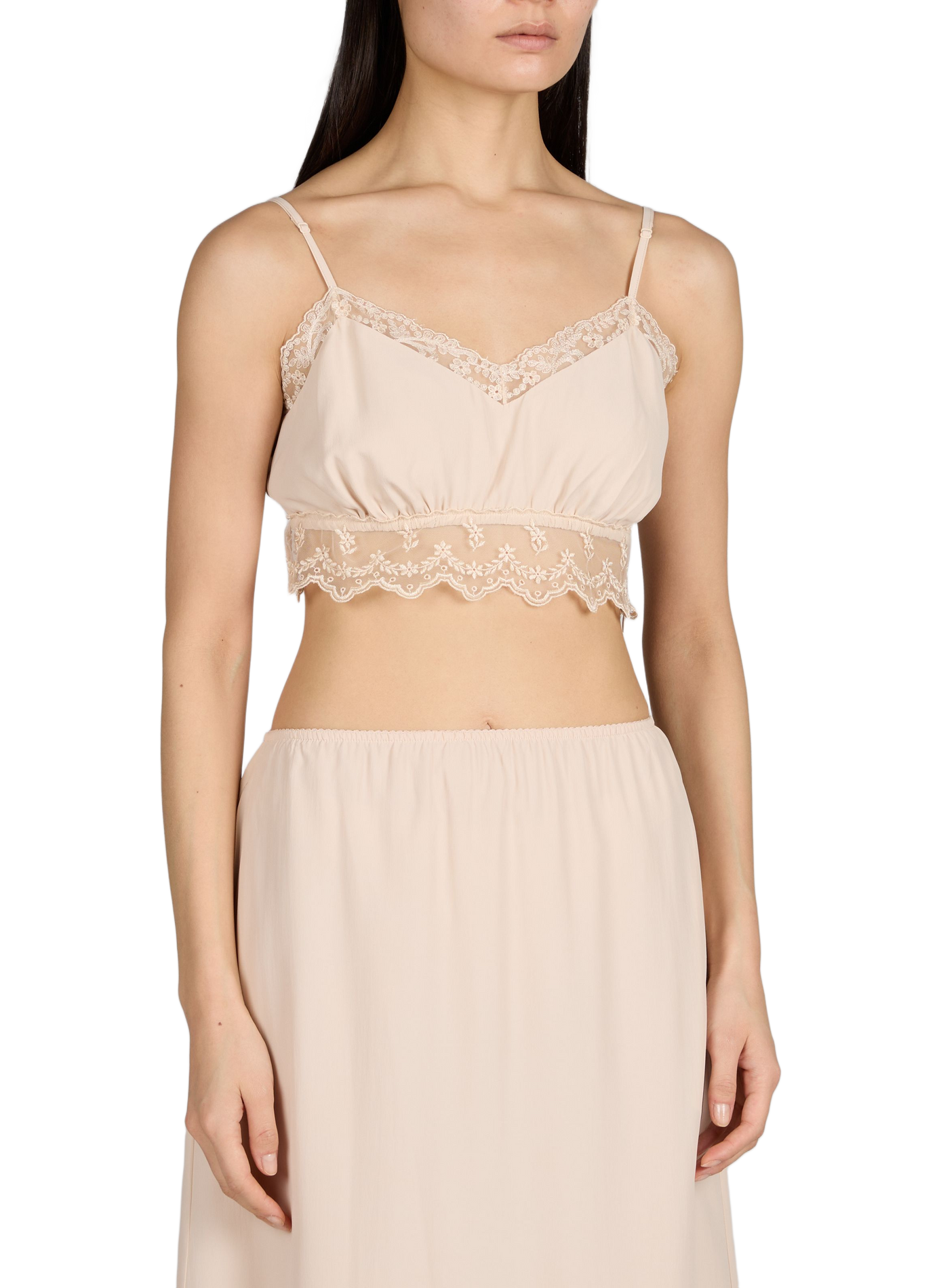 Top court bords dentelle à bretelles SIMONE ROCHA Beige
