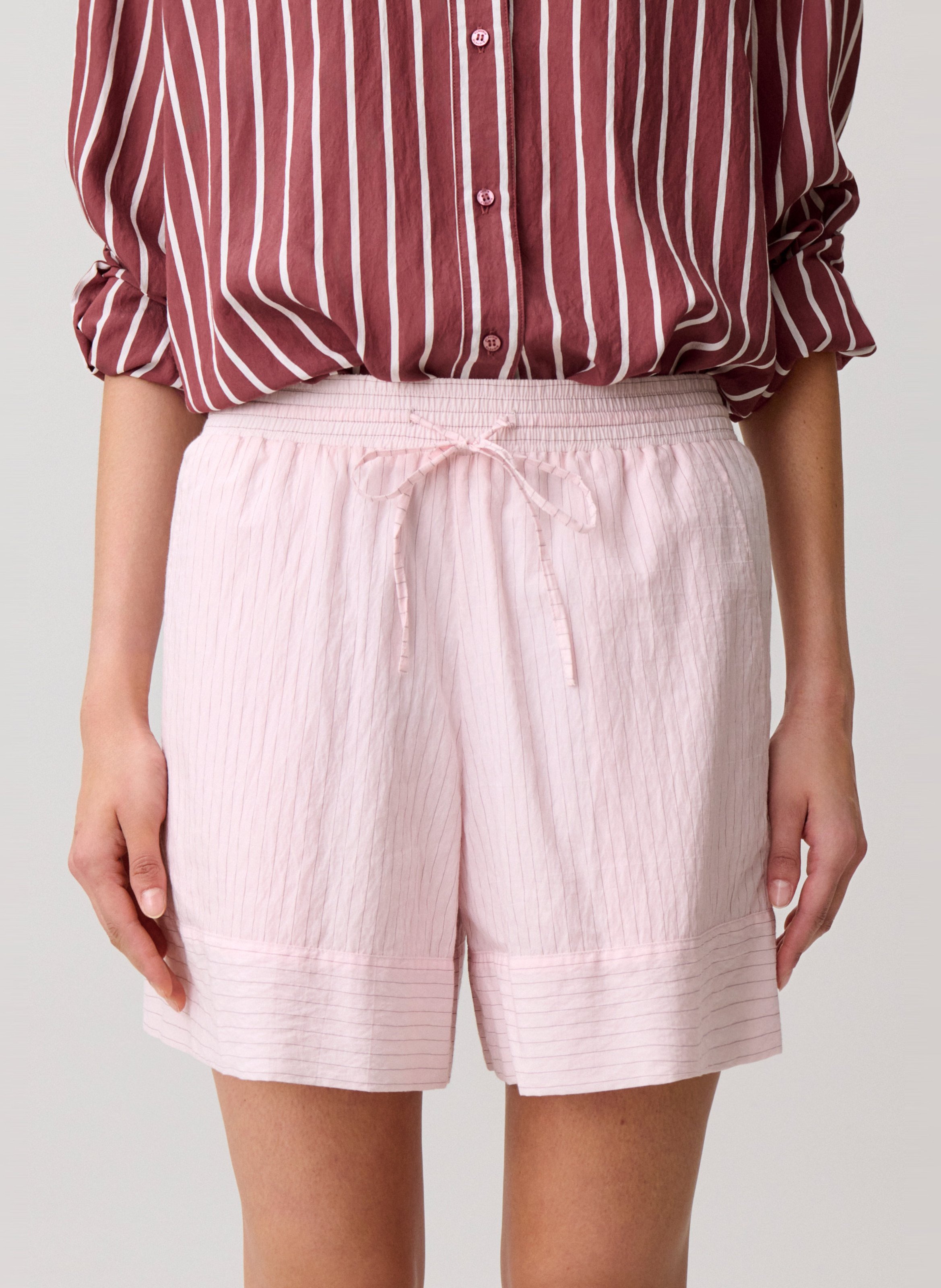 Short large élastiqué rayé CLAUDIE PIERLOT Rose