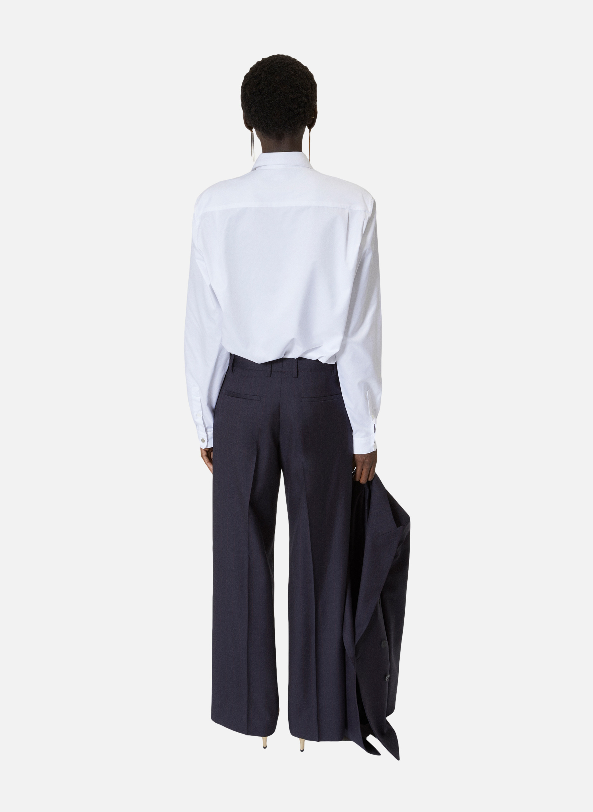 Pantalon tailleur large en laine rayé THE KOOPLES Bleu